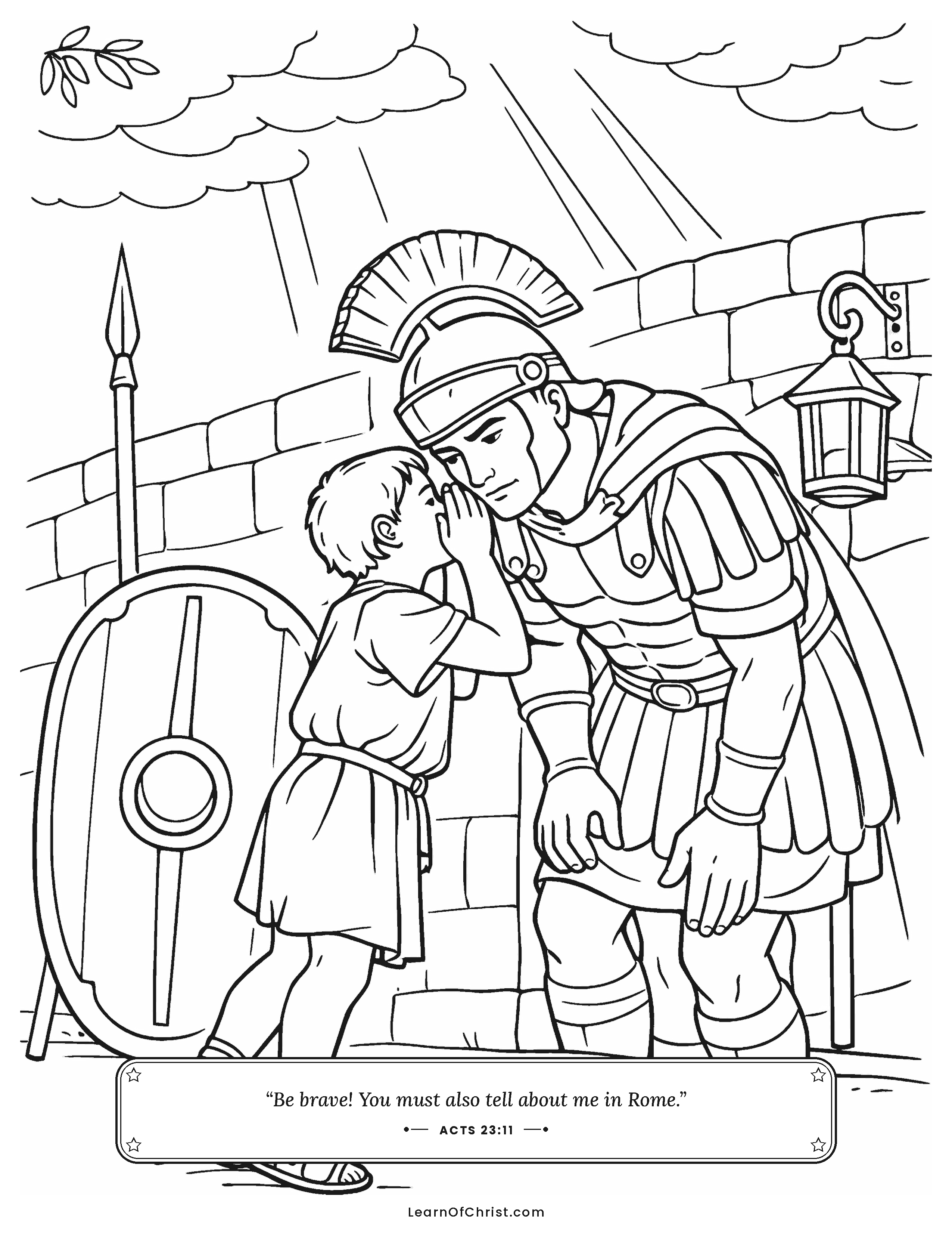 Acts 23 coloring page - Paul's young nephew warns the commander