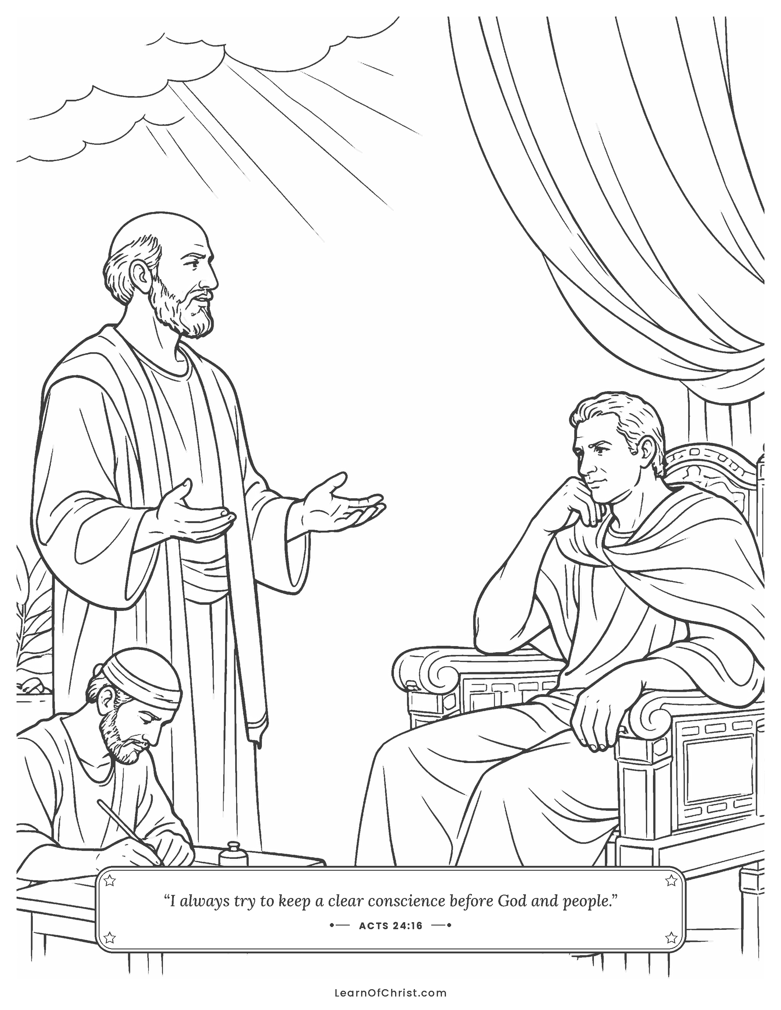 Acts 24 coloring page - Paul tells the truth before Governor Felix