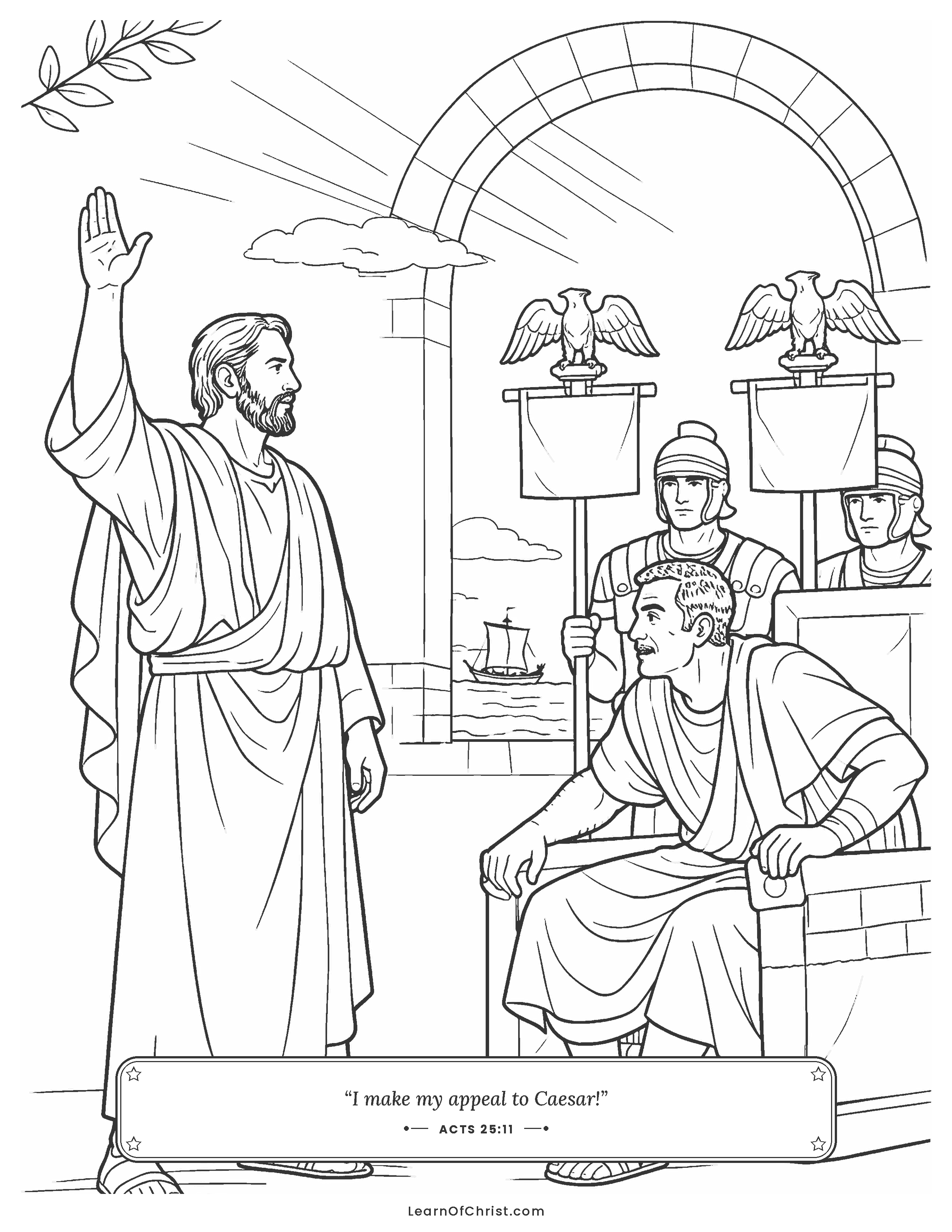 Acts 25 coloring page - Paul says I appeal to Caesar