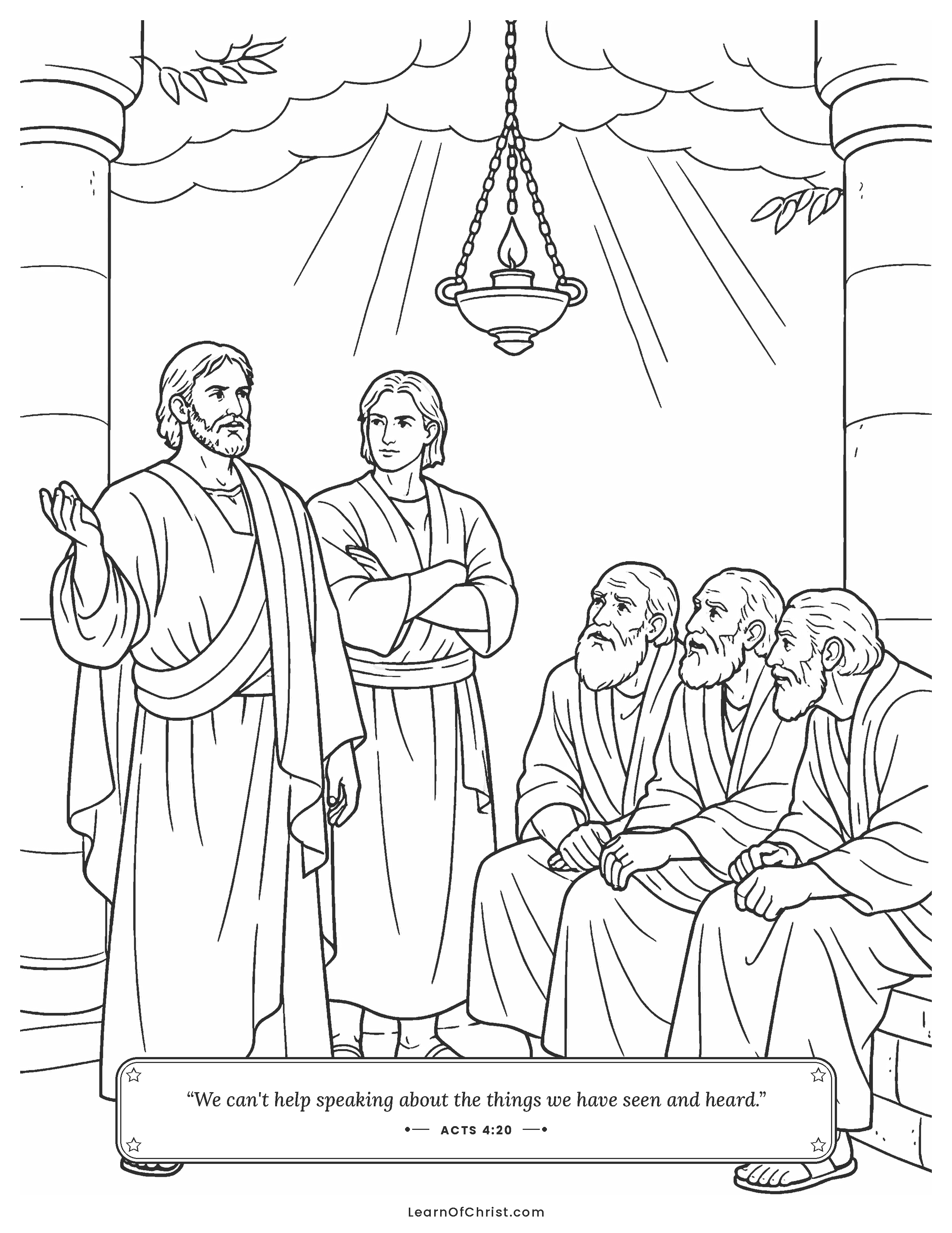 Acts 4 coloring page - Peter and John speak bravely to the leaders