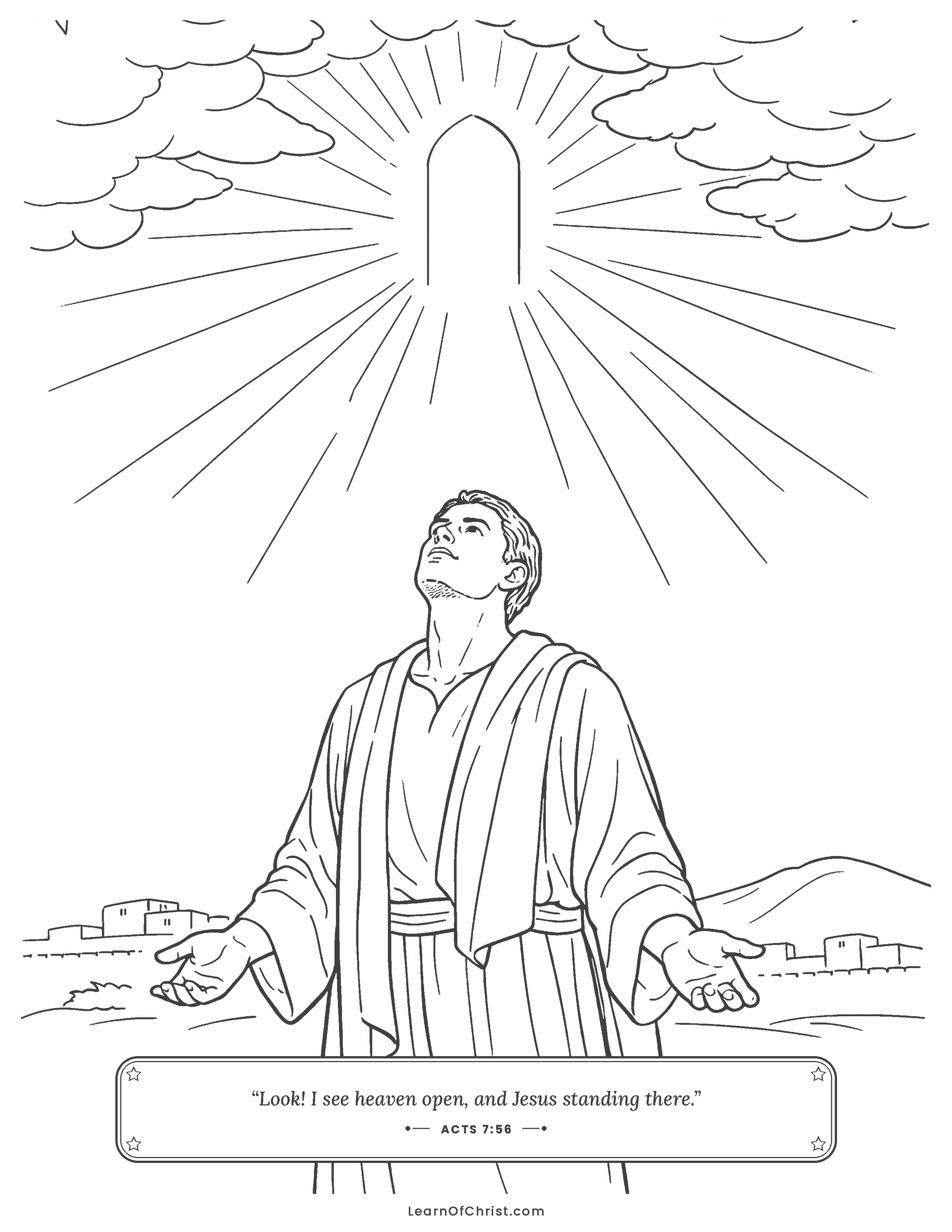 Acts 7 coloring page - Stephen looks up and sees heaven open