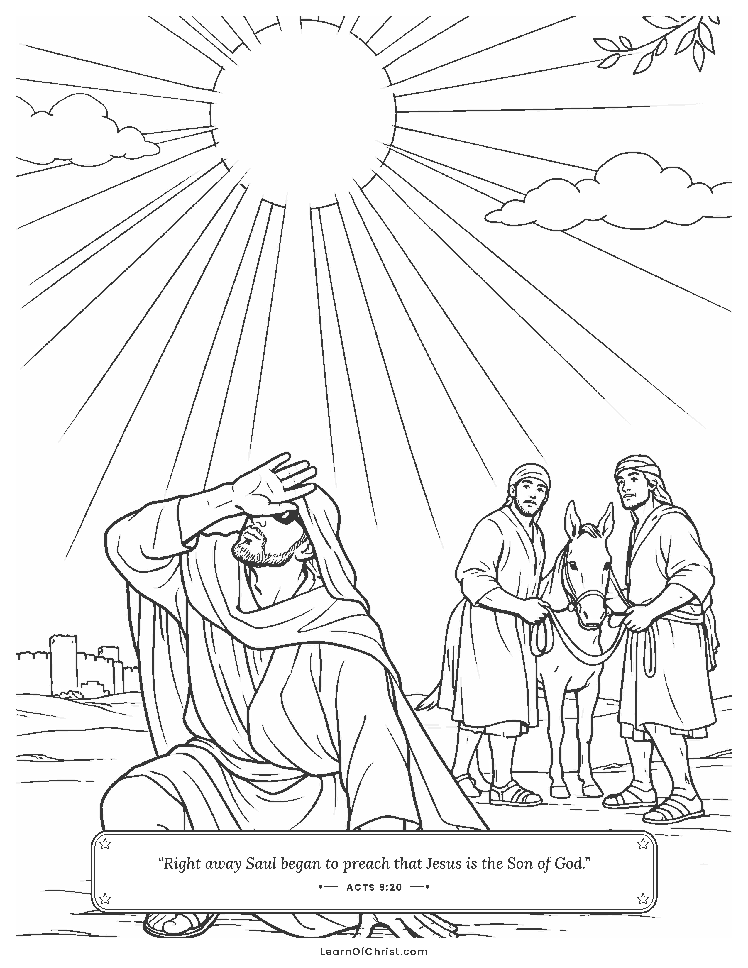 Acts 9 coloring page - A bright light stops Saul on the road