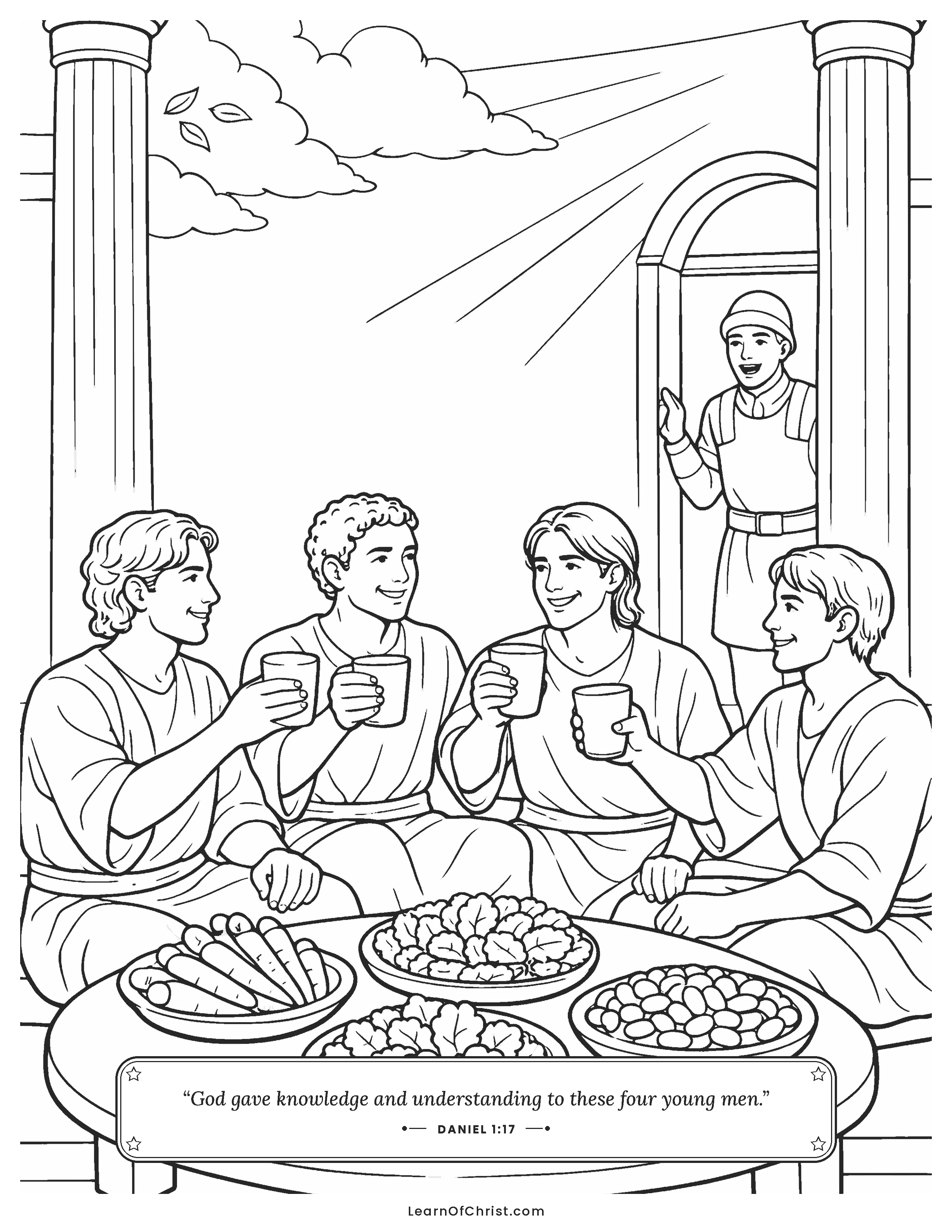 Daniel 1 coloring page - Daniel chooses vegetables and water