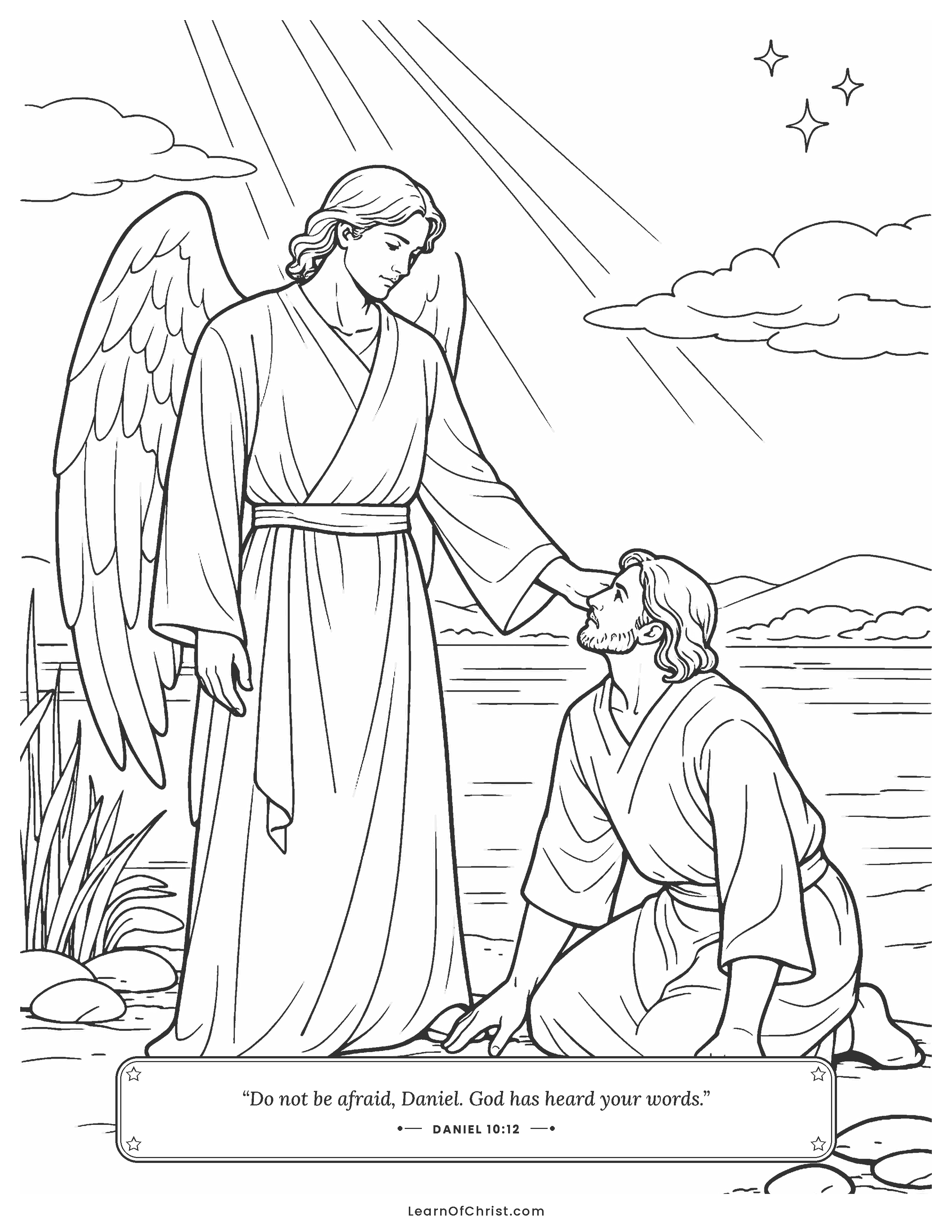 Daniel 10 coloring page - A shining messenger says do not fear