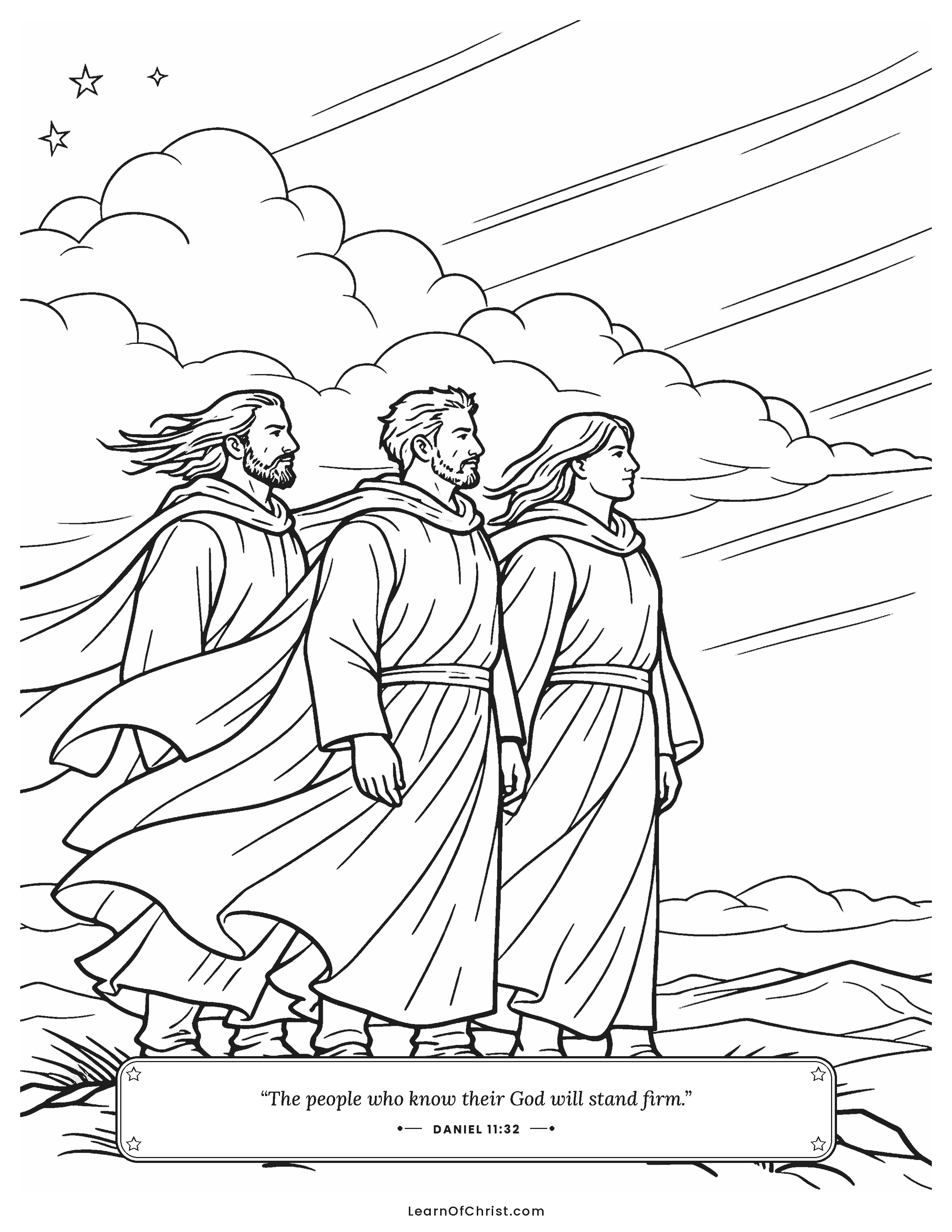 Daniel 11 coloring page - Standing firm on a windy hilltop