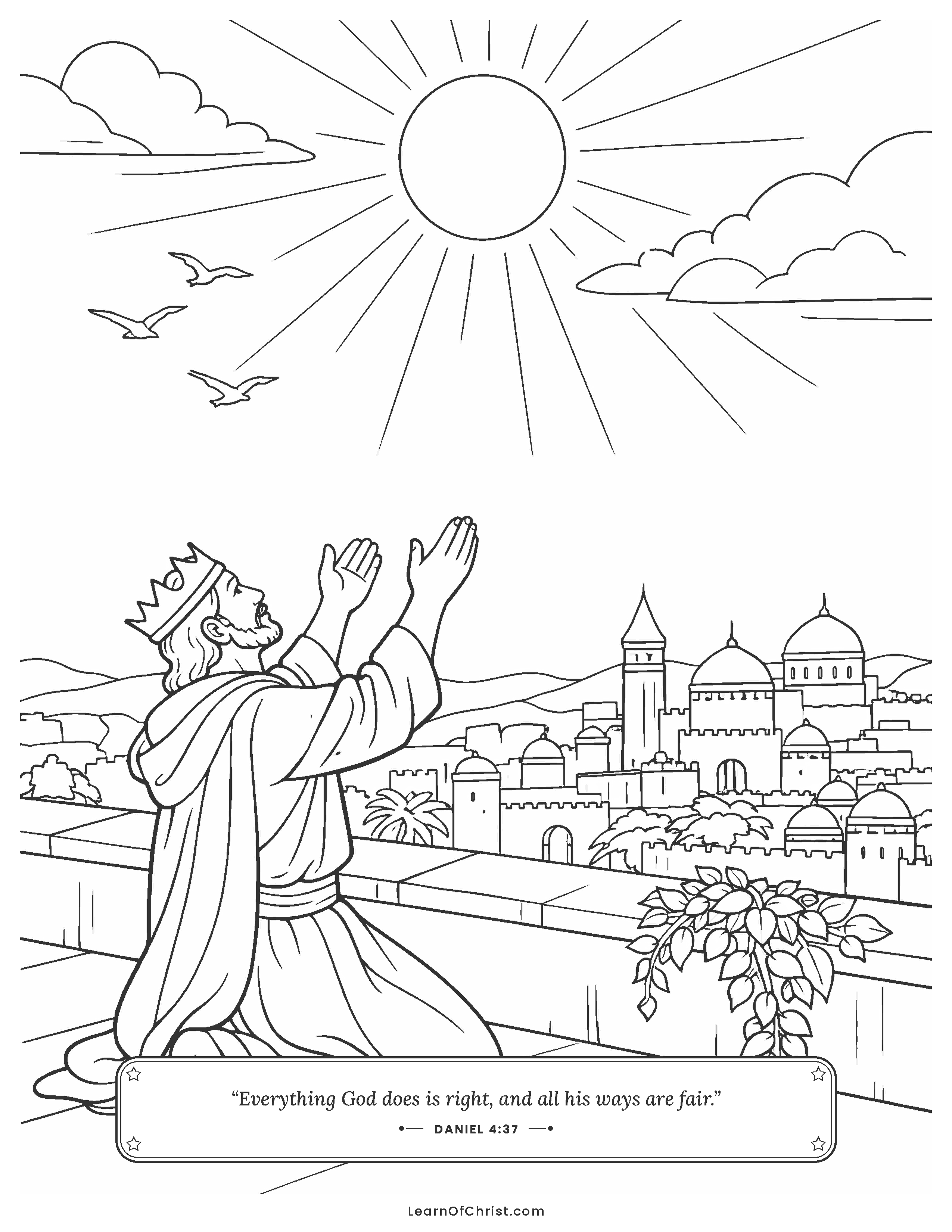 Daniel 4 coloring page - The king looks up and gives thanks