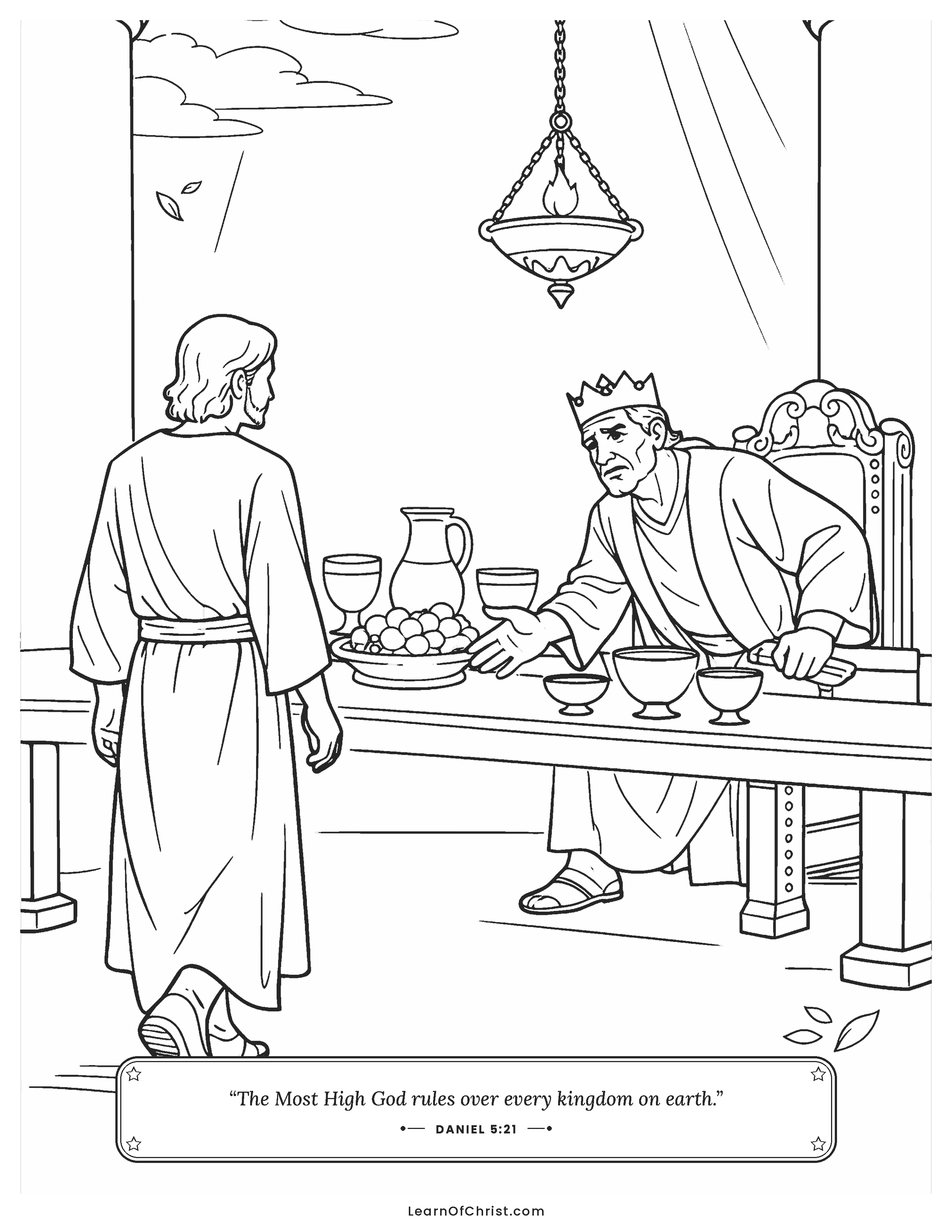 Daniel 5 coloring page - Daniel is called into the banquet hall