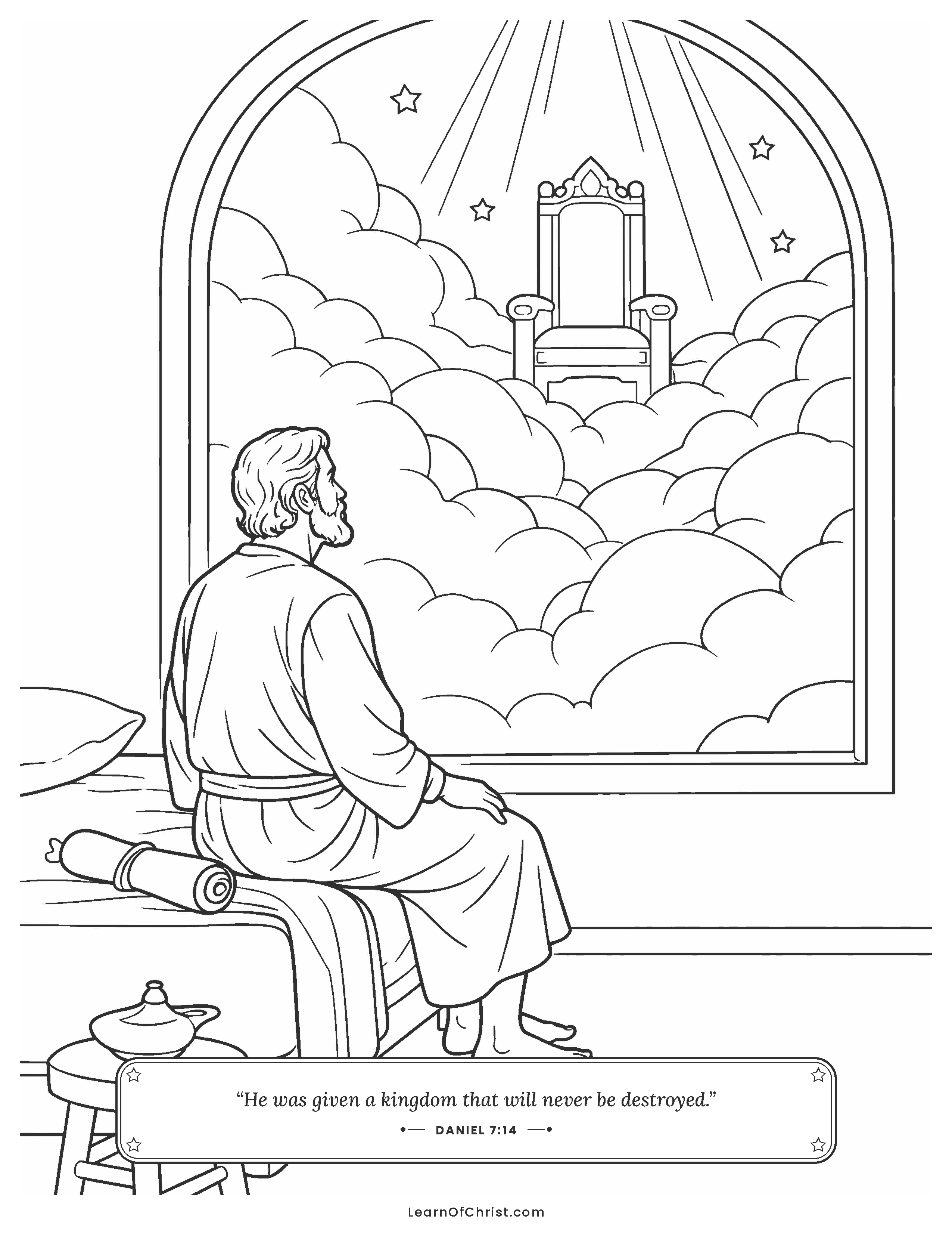 Daniel 7 coloring page - Daniel wakes and looks at the night sky