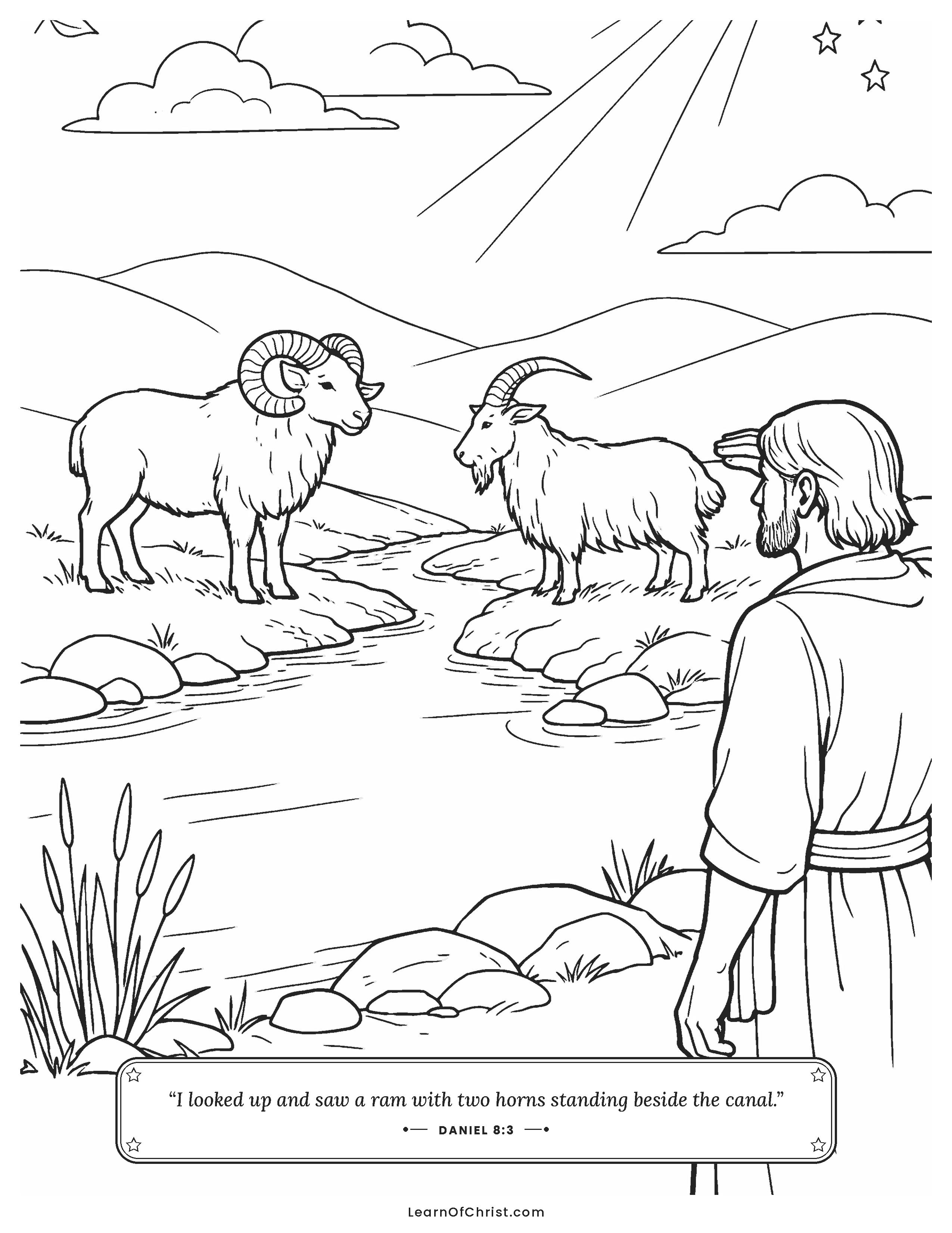 Daniel 8 coloring page - A ram and a goat on the hill