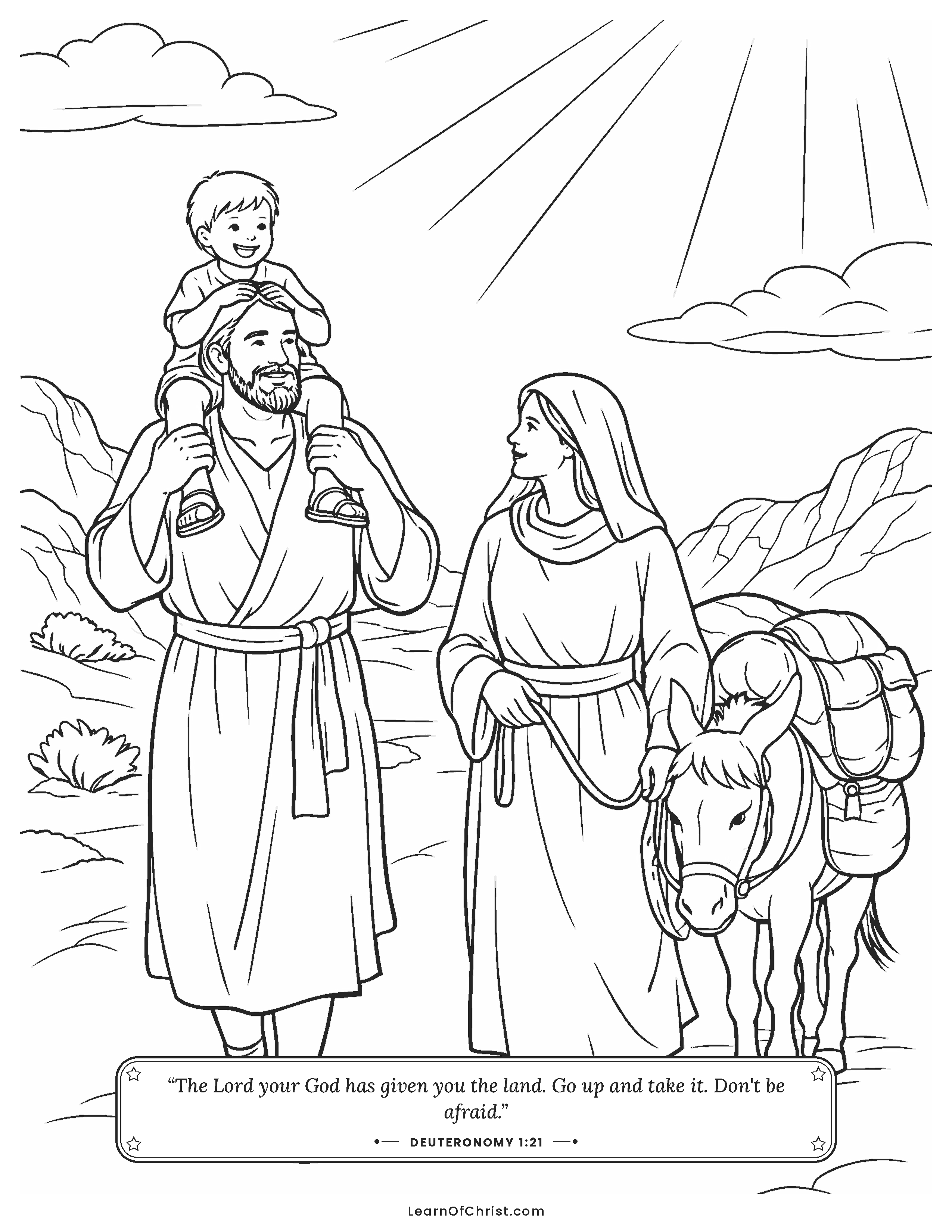 Deuteronomy 1 coloring page - A father carries his child on the road