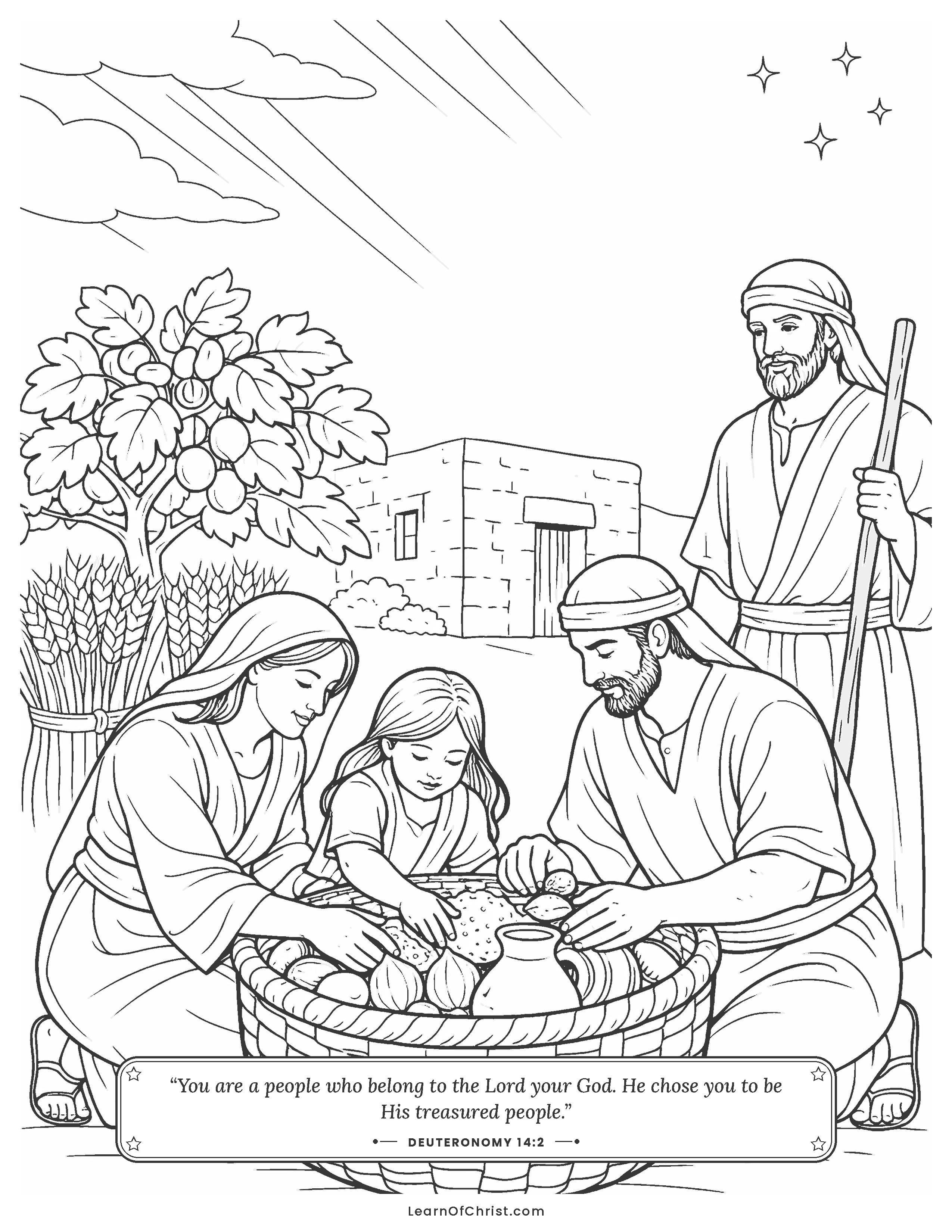 Deuteronomy 14 coloring page - Setting aside a tenth for the feast