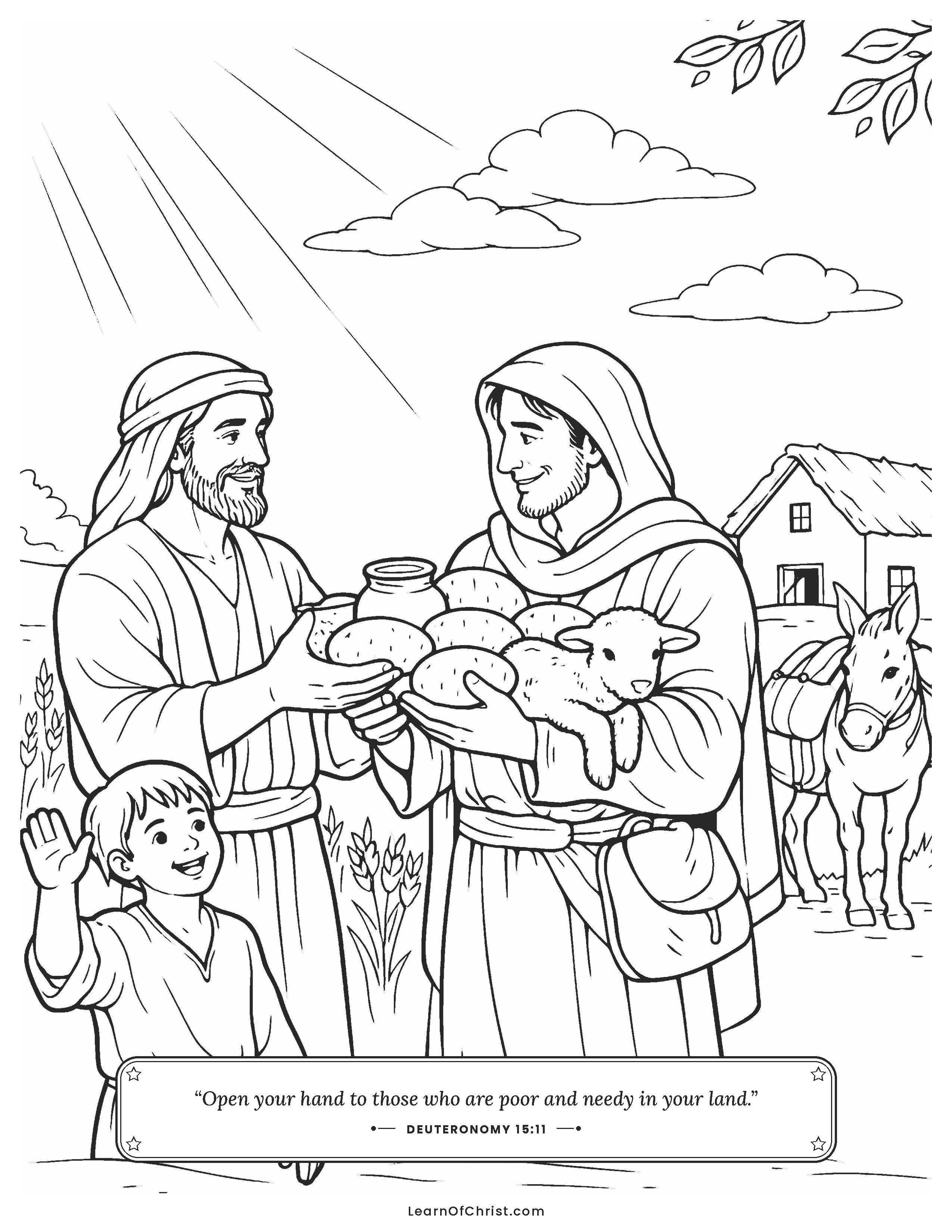 Deuteronomy 15 coloring page - Sending a friend off with full arms