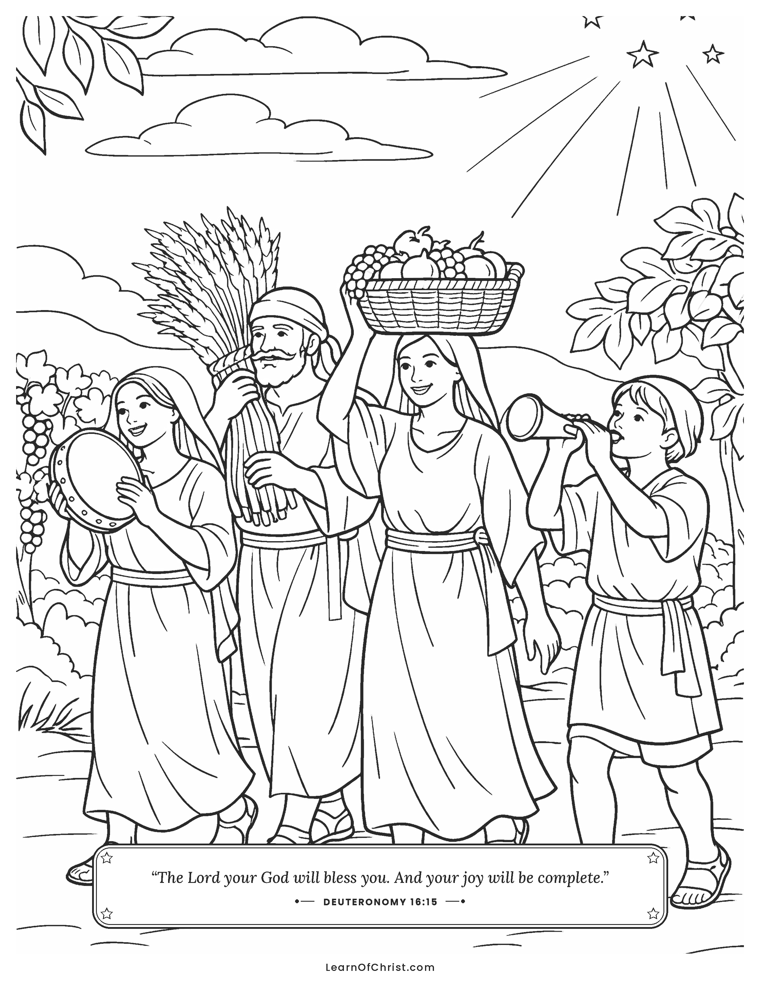 Deuteronomy 16 coloring page - A joyful harvest festival parade