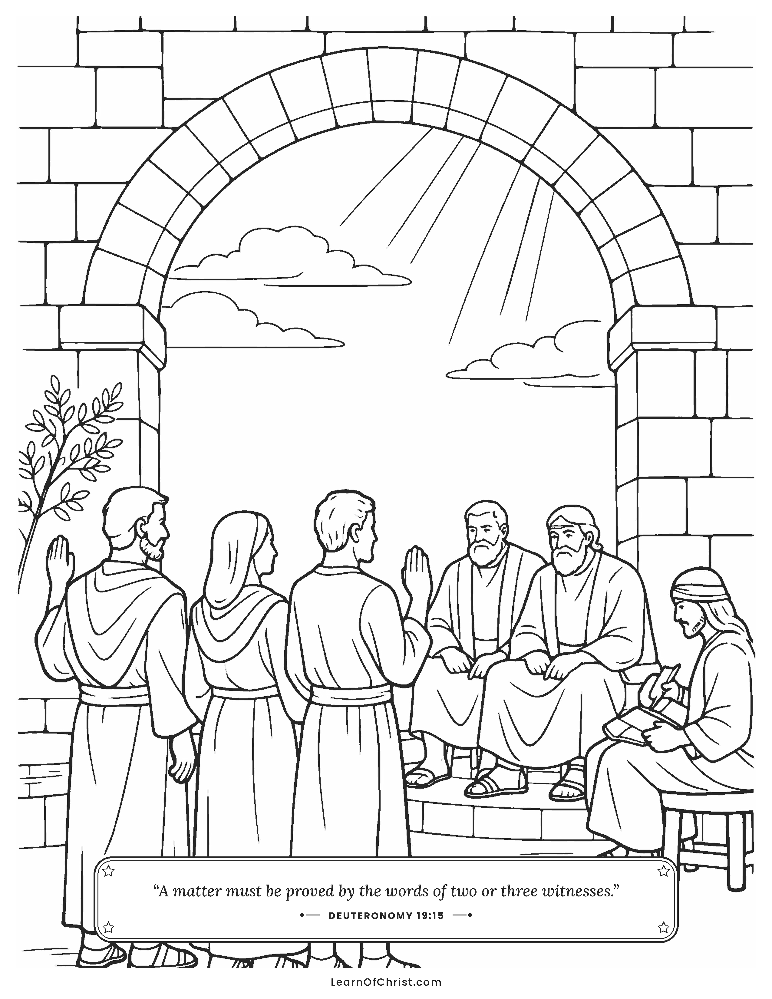 Deuteronomy 19 coloring page - Honest neighbors tell the truth