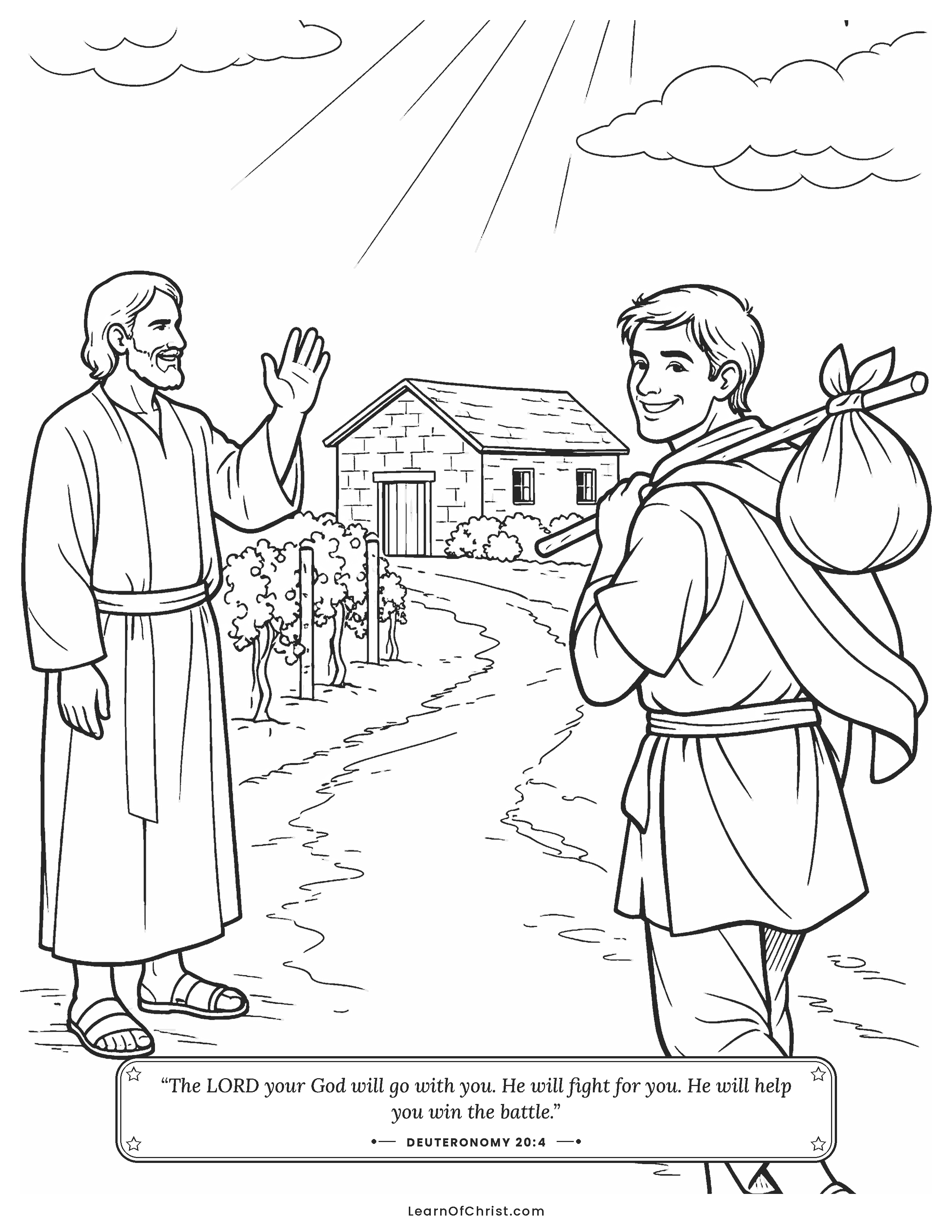 Deuteronomy 20 coloring page - Sent home to a new house and vineyard
