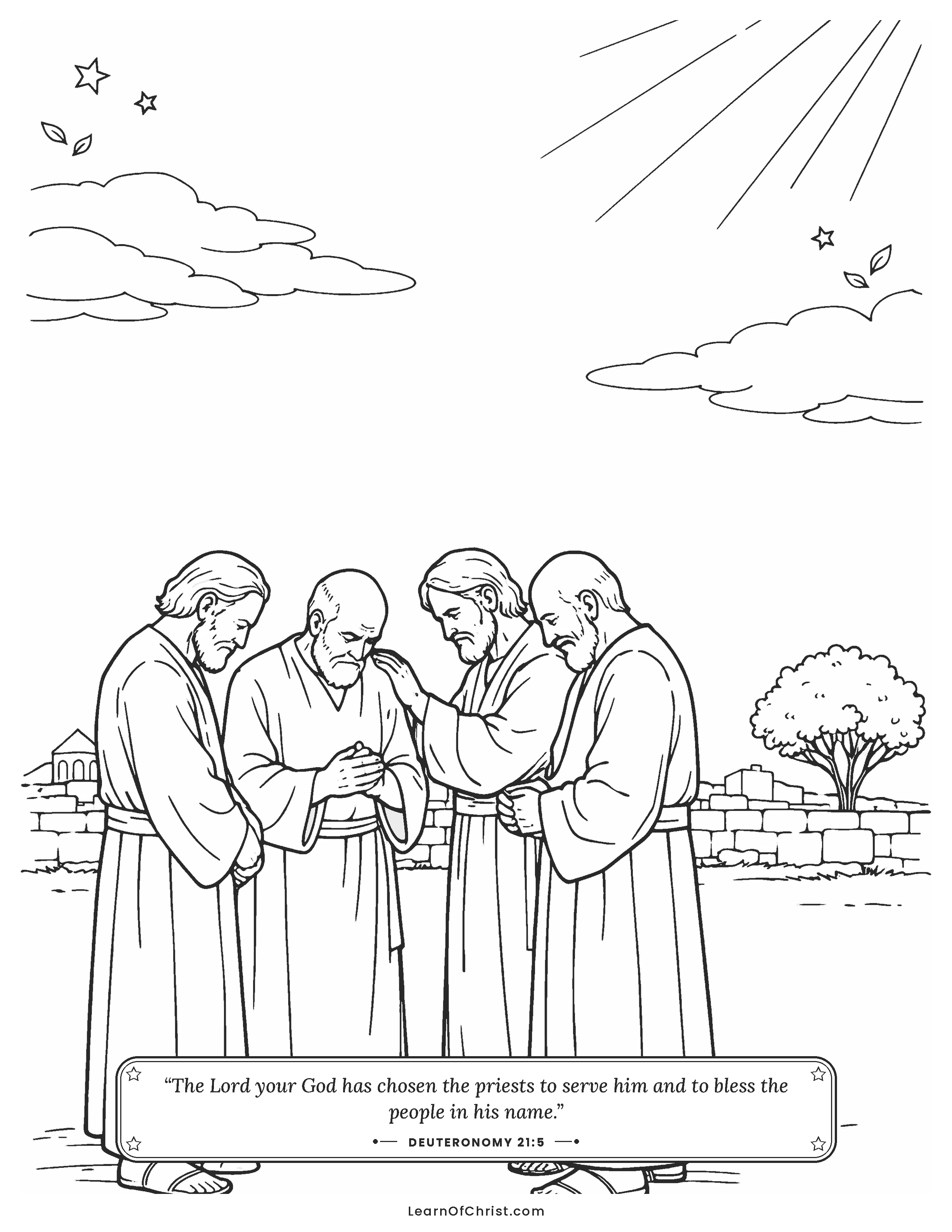 Deuteronomy 21 coloring page - Town elders stop to care and pray