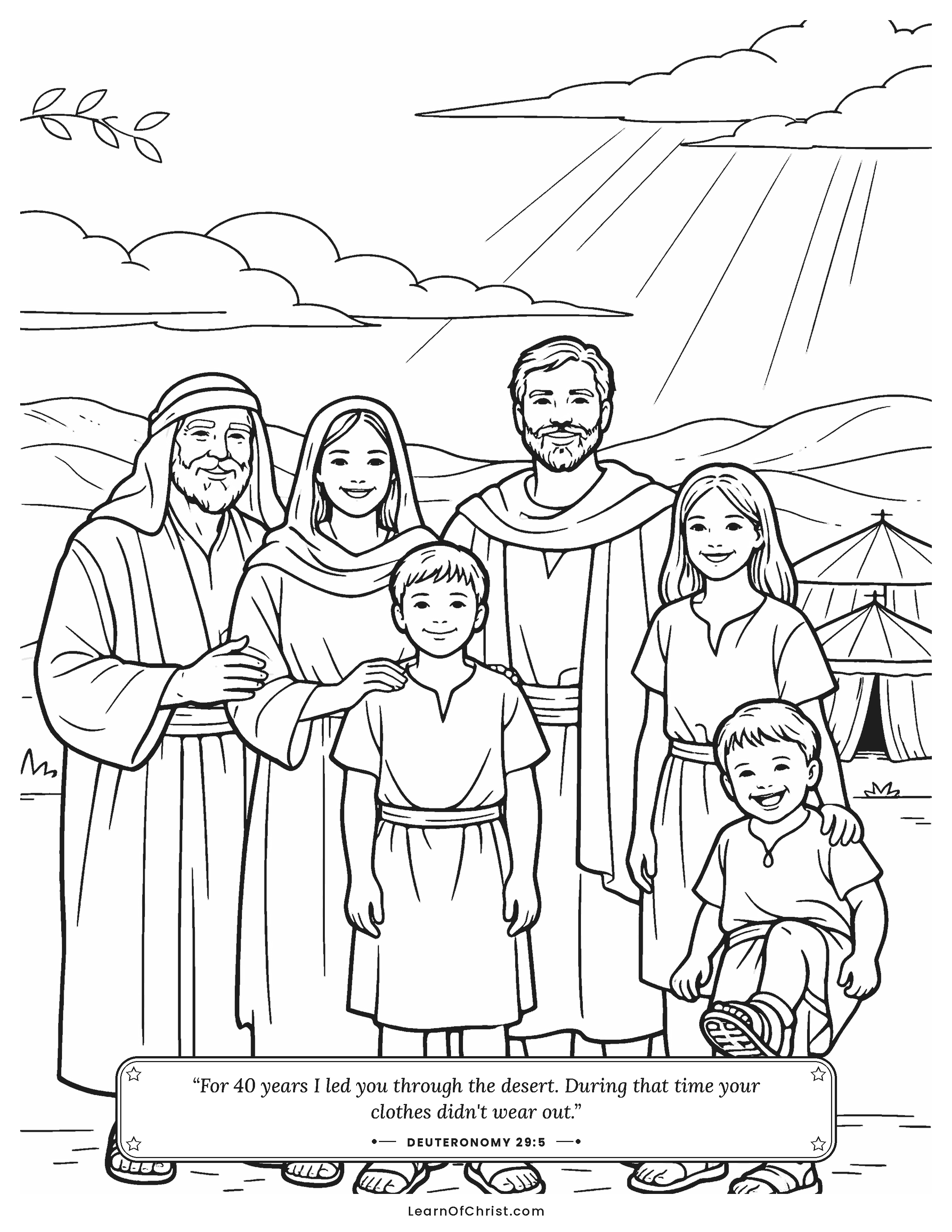 Deuteronomy 29 coloring page - Everyone stands together, even the smallest