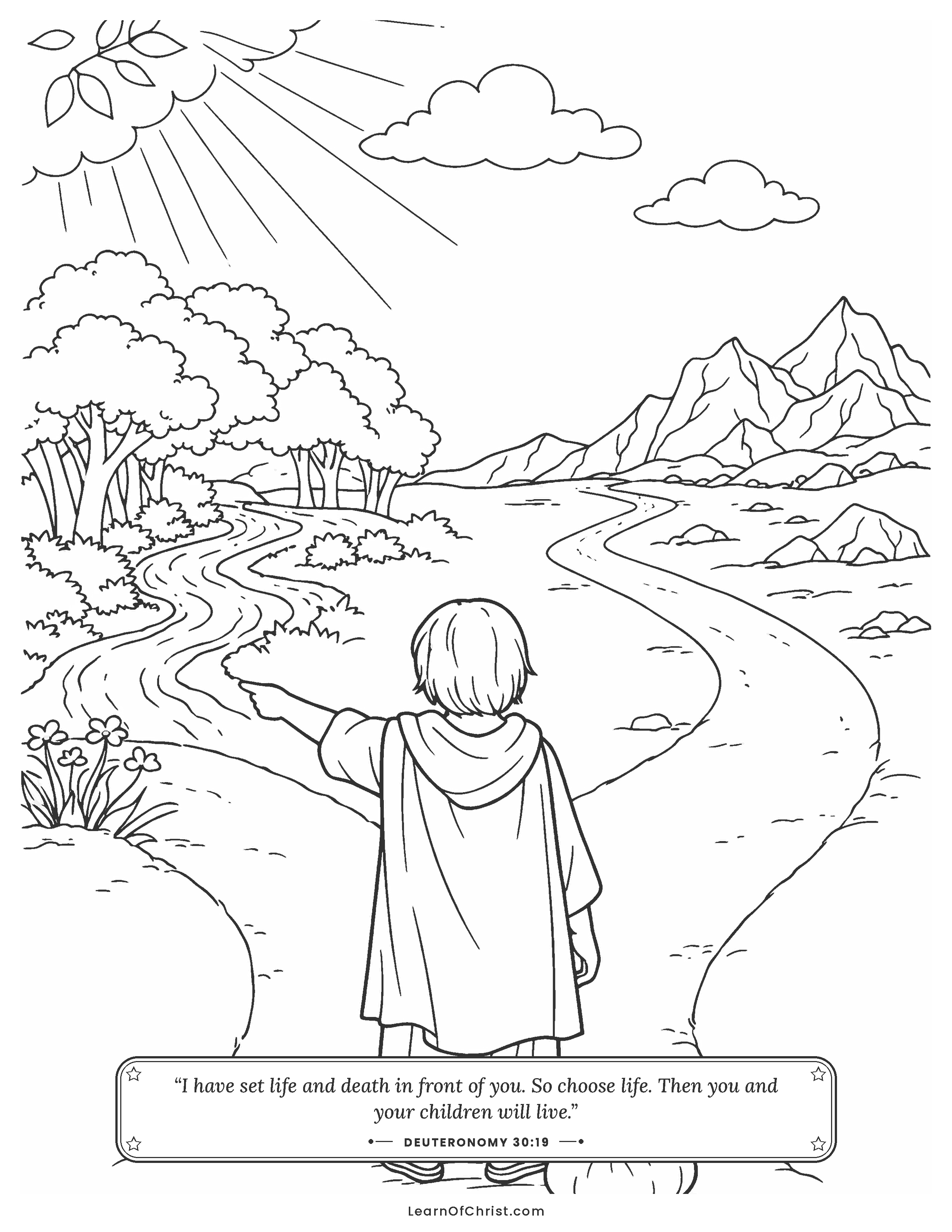 Deuteronomy 30 coloring page - A child chooses the good path
