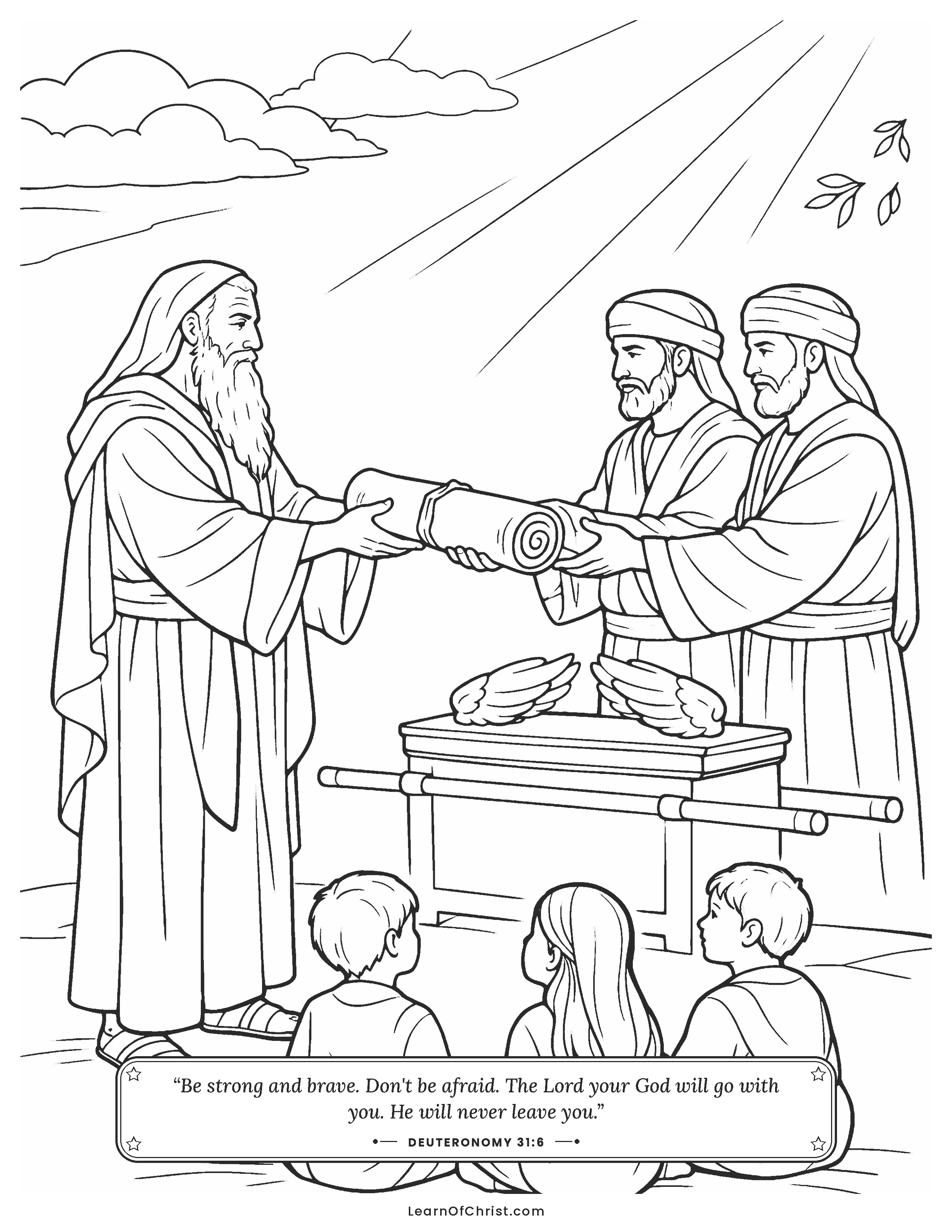 Deuteronomy 31 coloring page - Moses gives the scroll to the priests