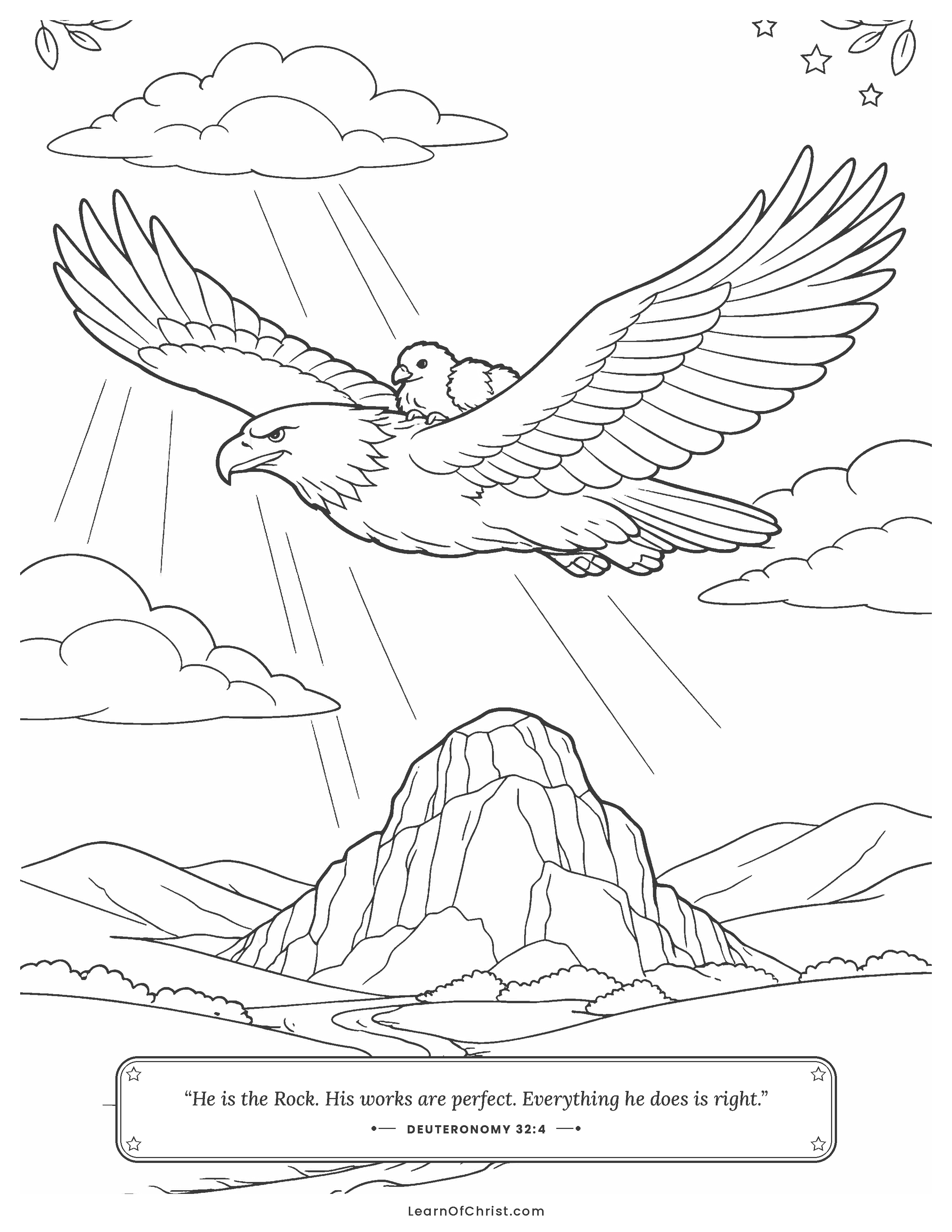 Deuteronomy 32 coloring page - An eagle carries its young on strong wings