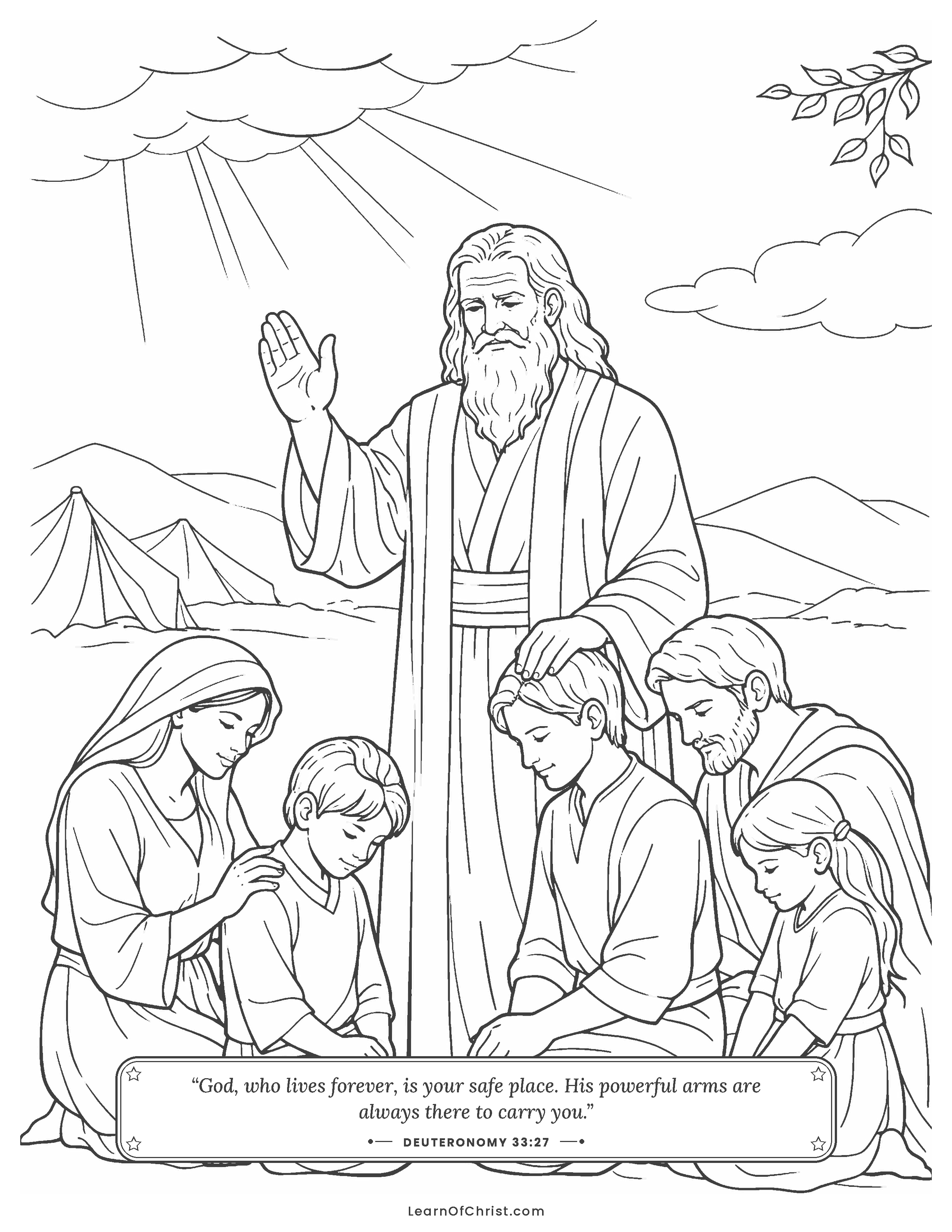 Deuteronomy 33 coloring page - Moses blesses the families one by one