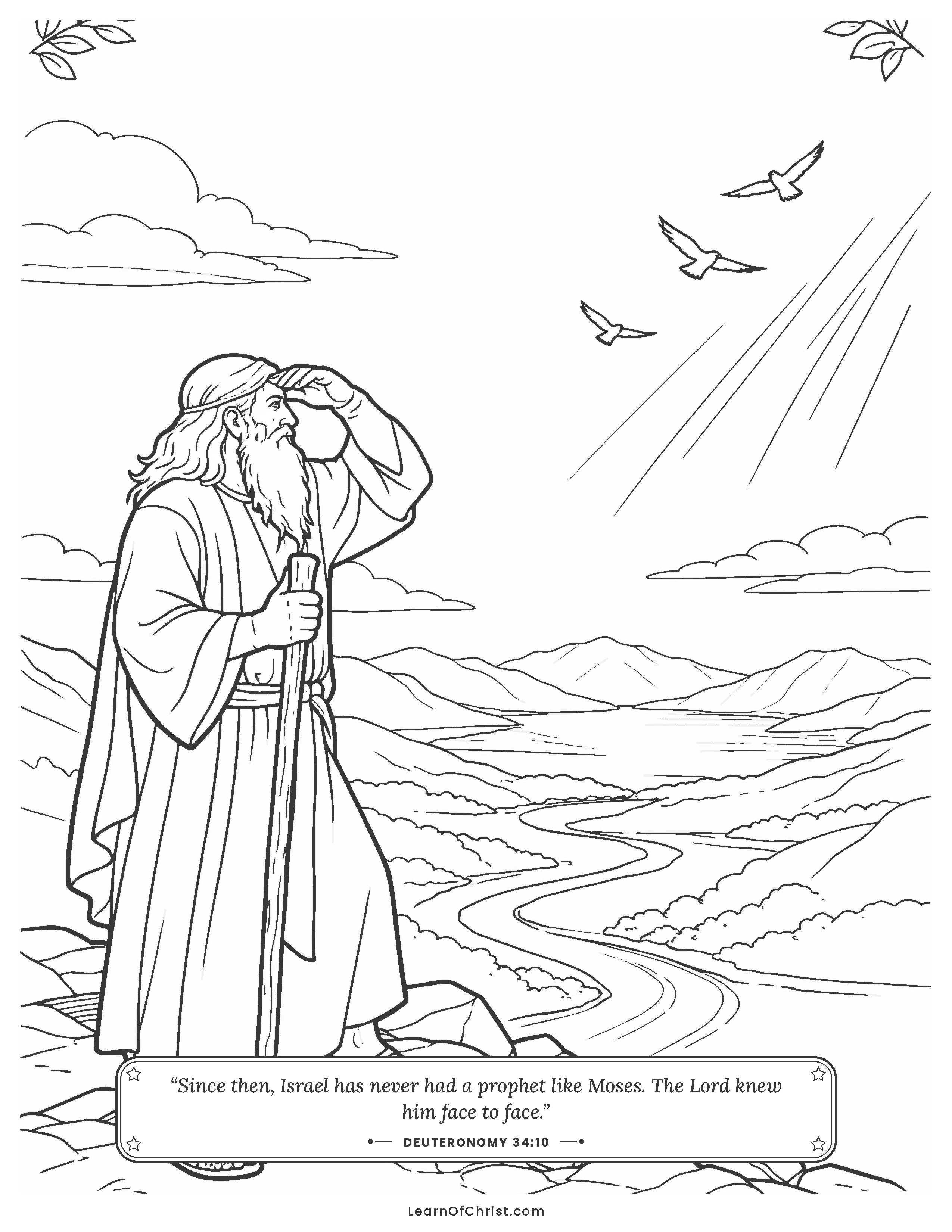 Deuteronomy 34 coloring page - Moses sees the land from the mountain