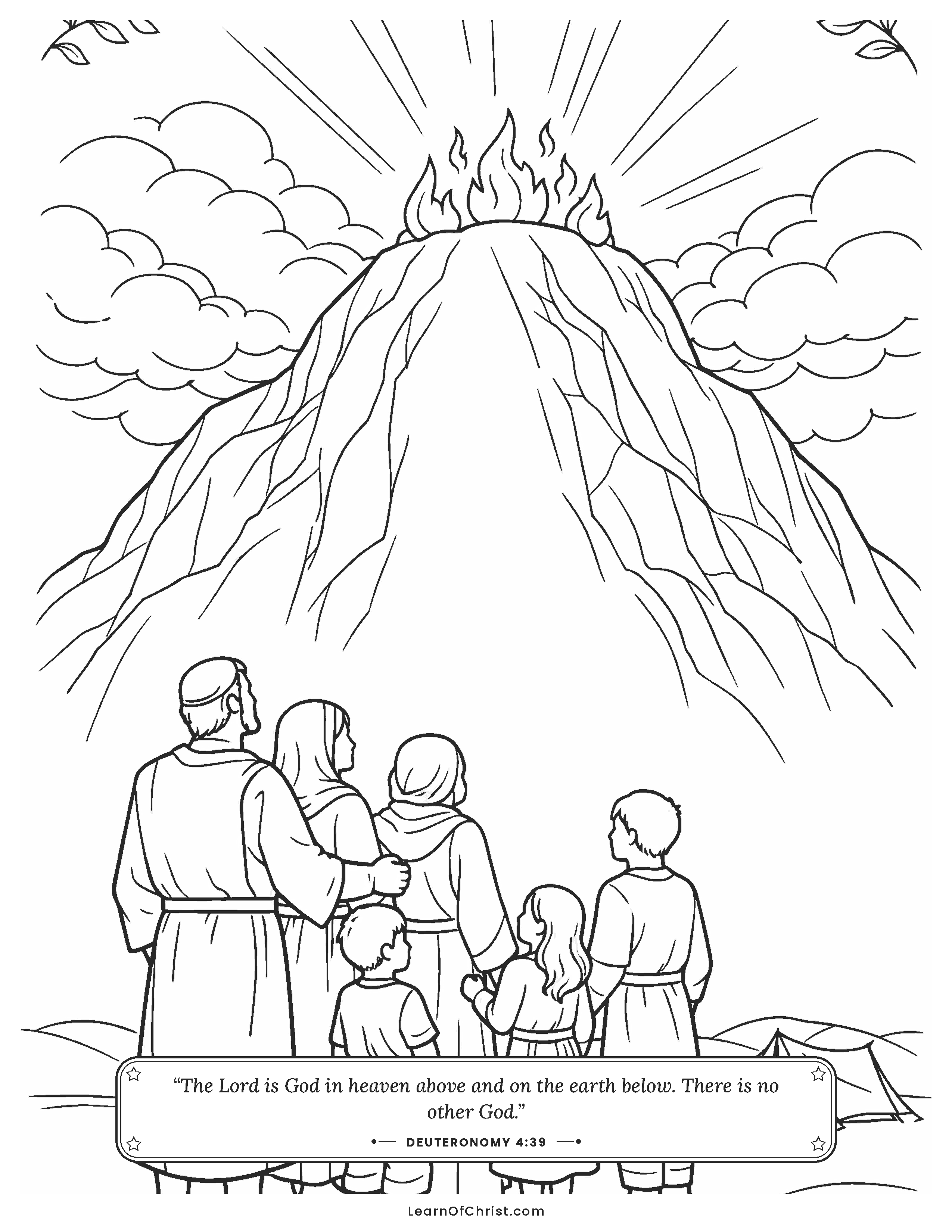 Deuteronomy 4 coloring page - The mountain where God spoke