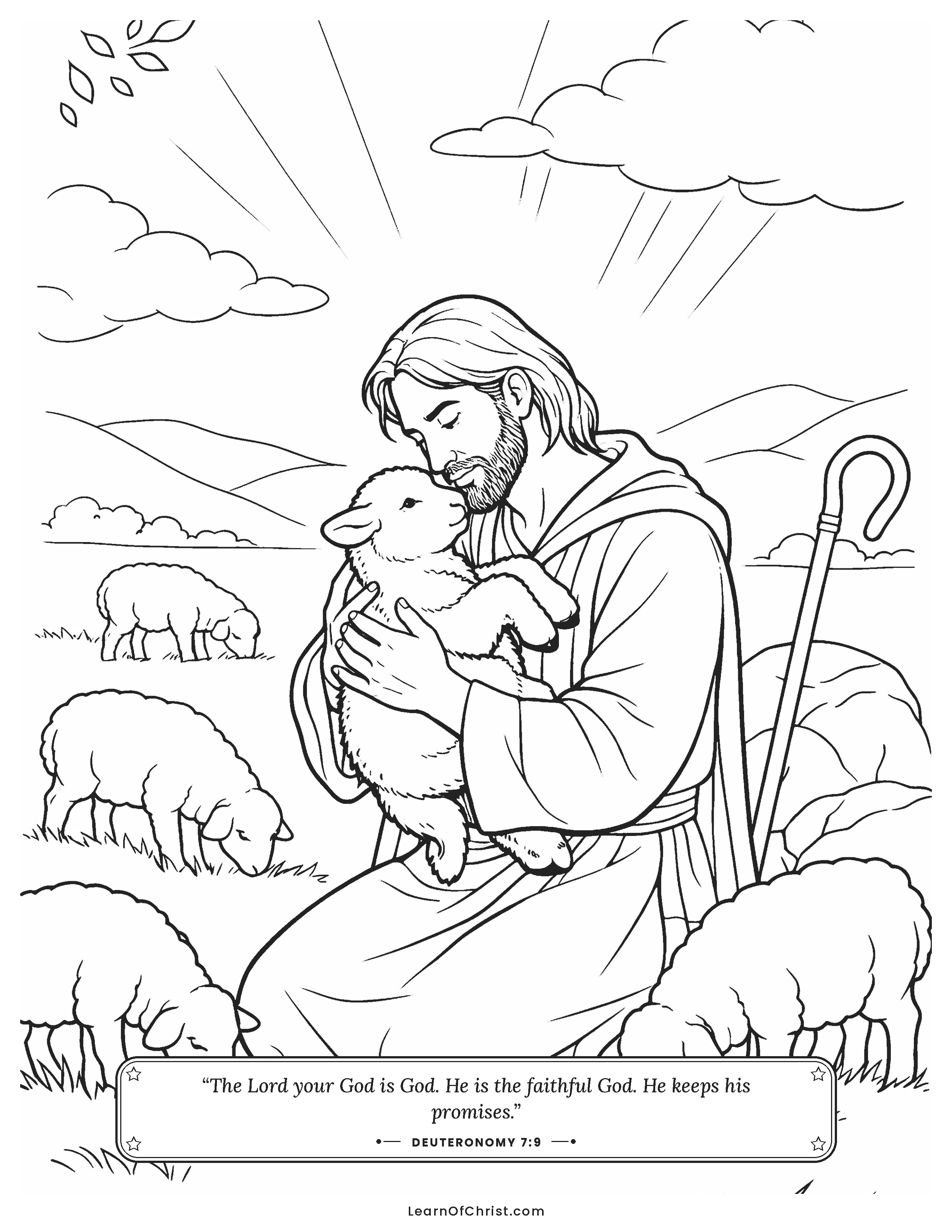 Deuteronomy 7 coloring page - The shepherd chooses the smallest lamb