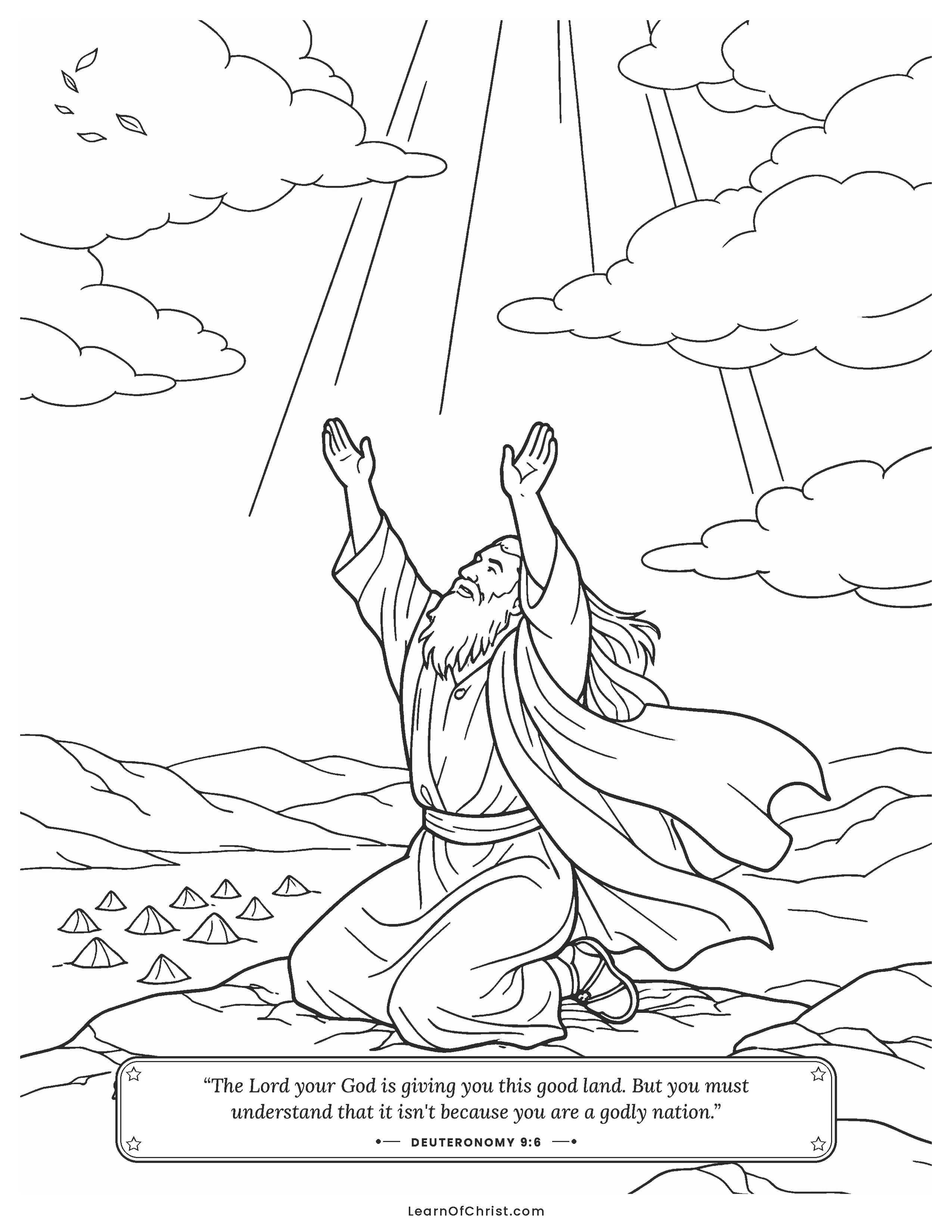 Deuteronomy 9 coloring page - Moses prays alone on the mountain