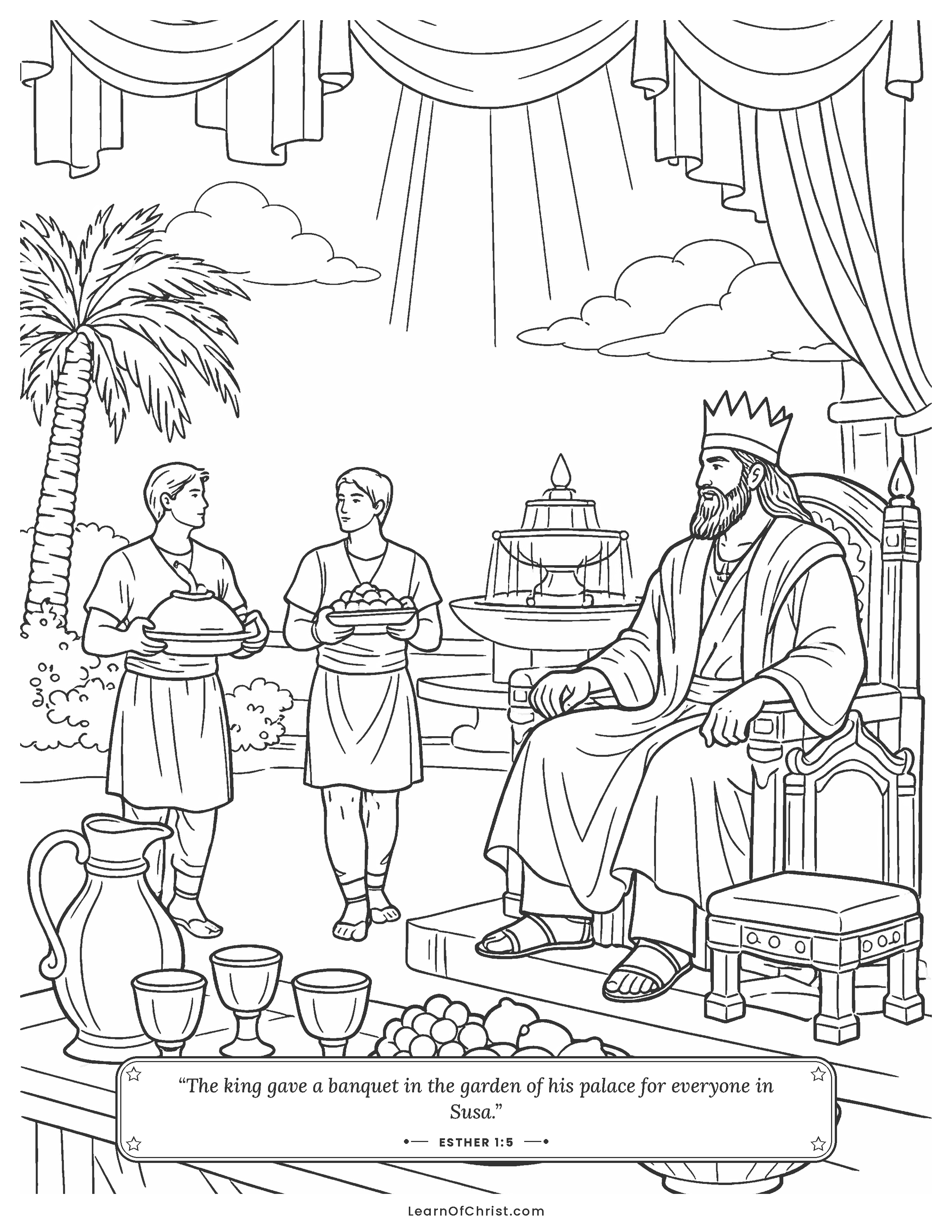 Esther 1 coloring page - A great feast and an empty throne