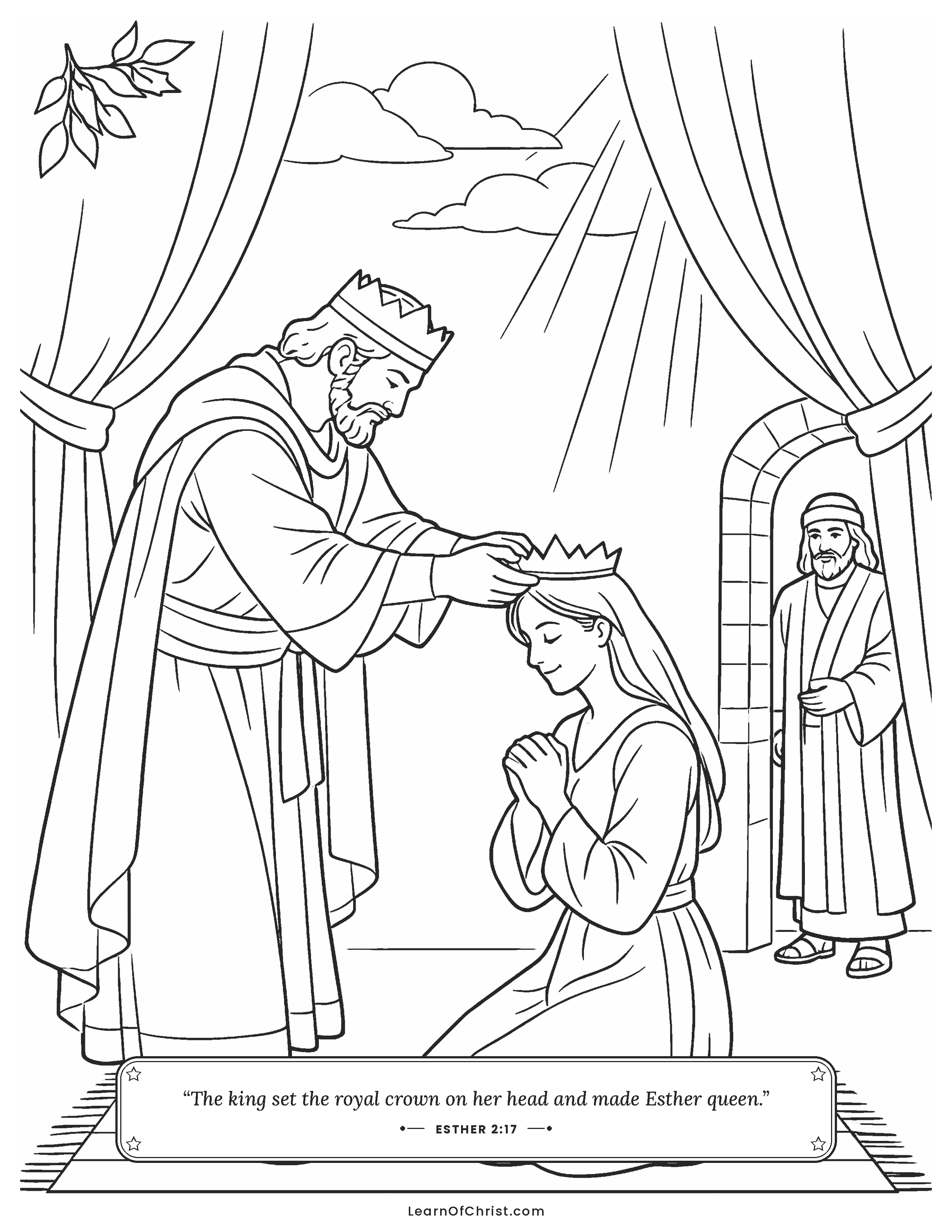 Esther 2 coloring page - The crown is placed on Esther's head