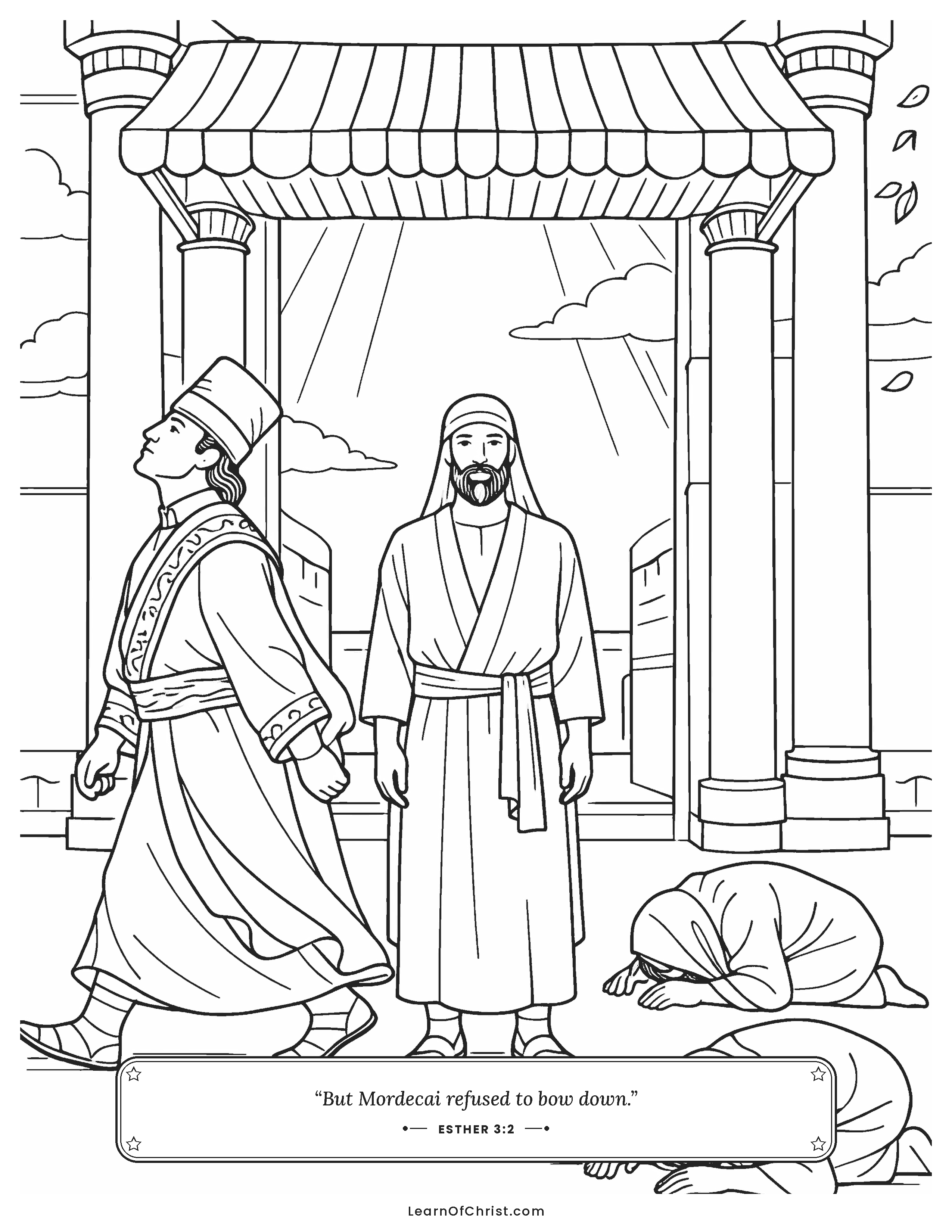 Esther 3 coloring page - Mordecai stands tall and will not bow