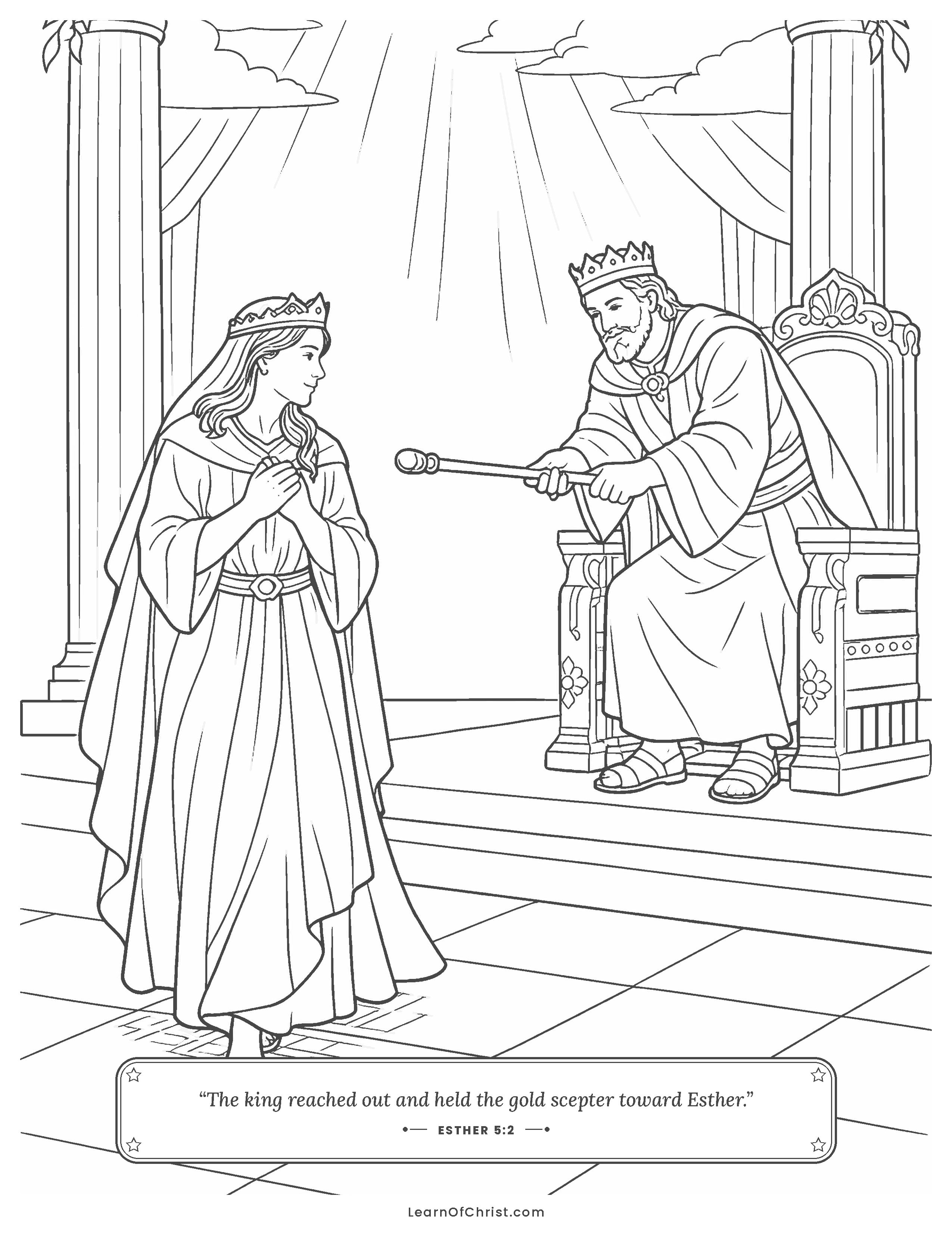 Esther 5 coloring page - The king holds out his golden scepter