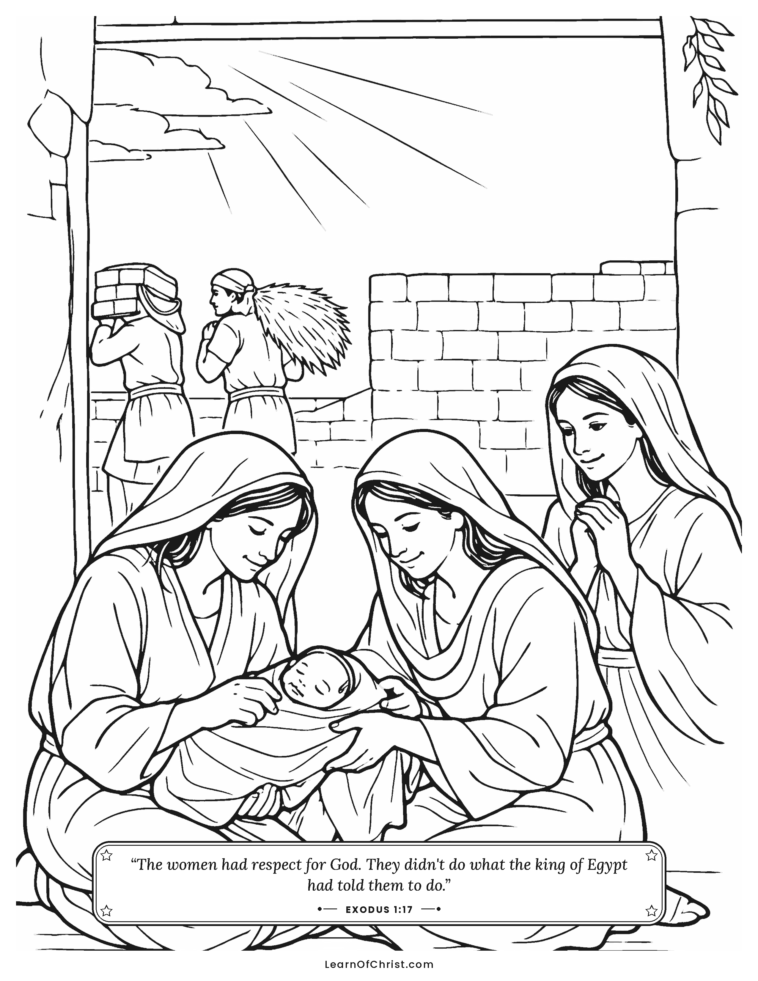 Exodus 1 coloring page - Brave women protect the baby boys