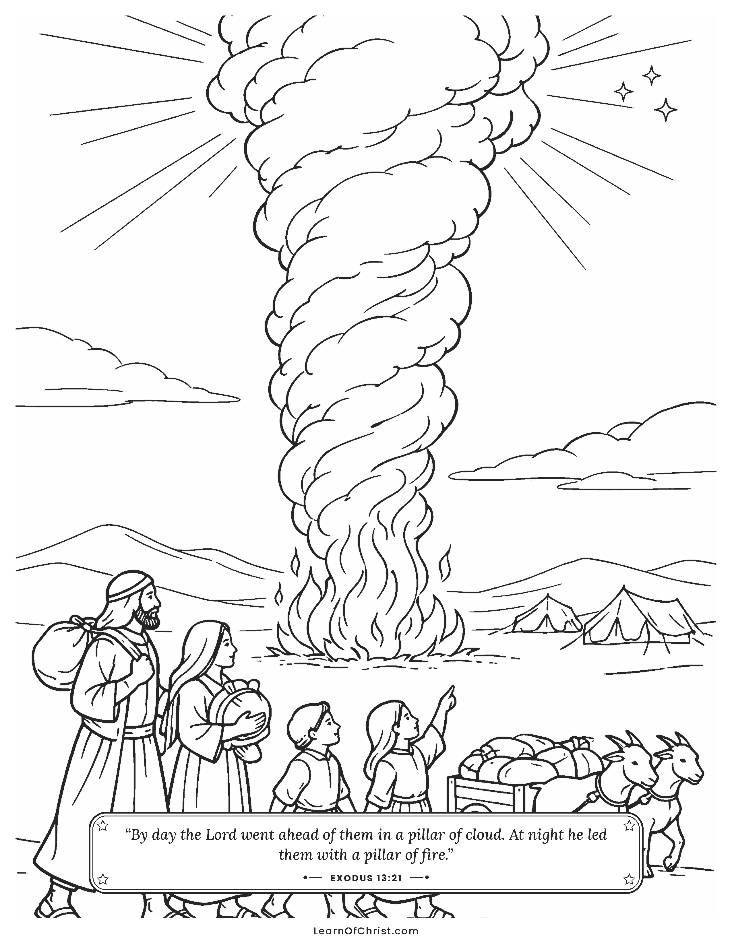 Exodus 13 coloring page - A cloud by day, a fire by night