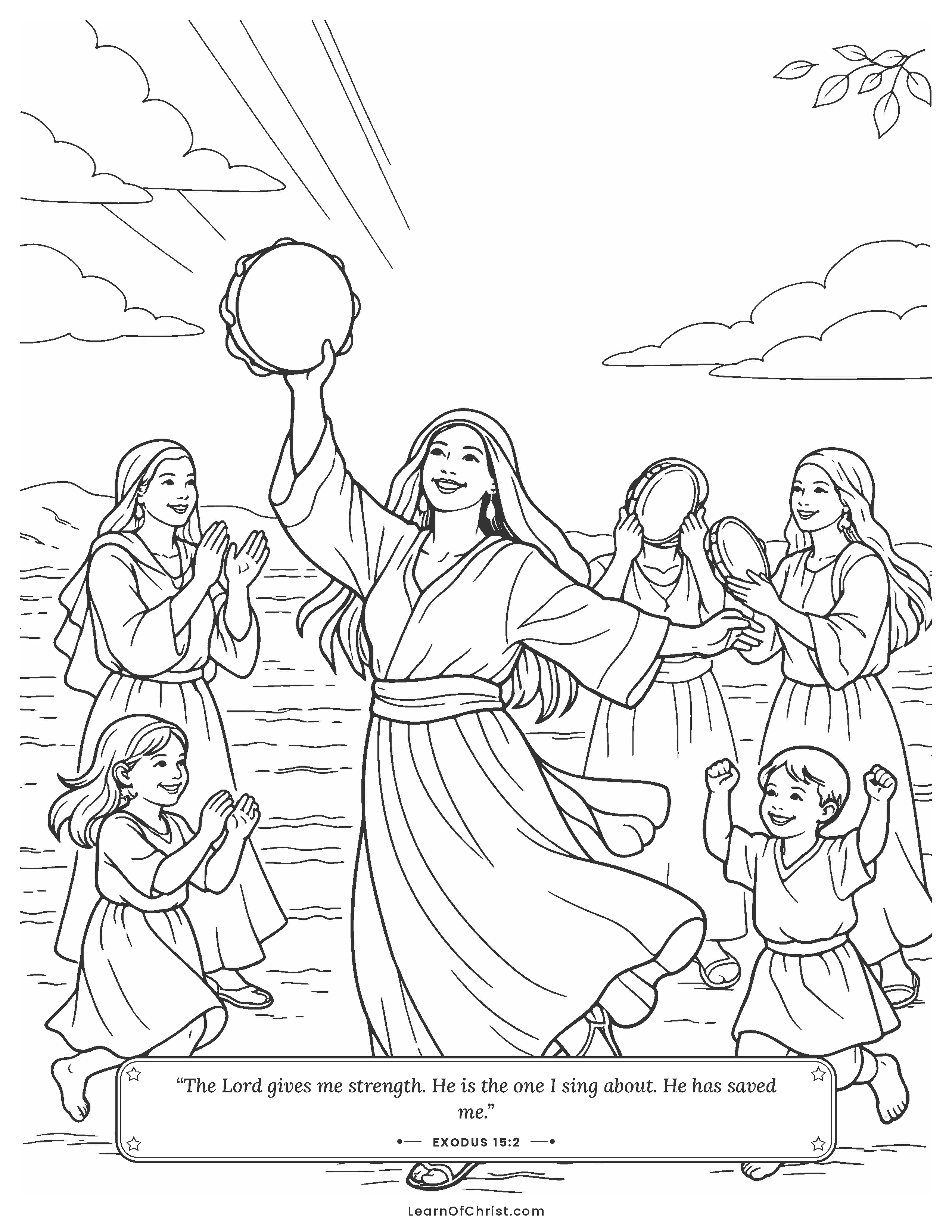 Exodus 15 coloring page - Miriam leads a song by the sea