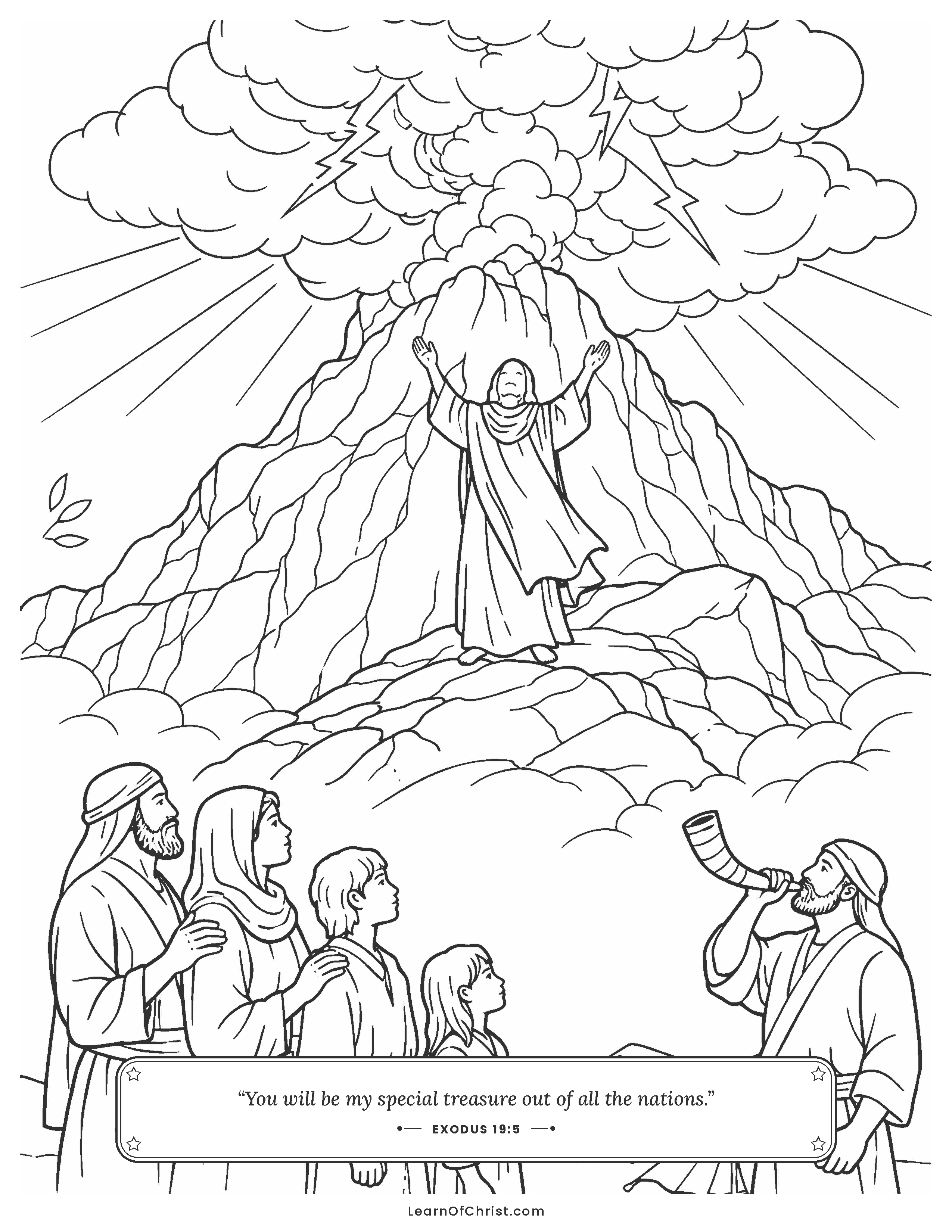 Exodus 19 coloring page - Israel gathers at the smoking mountain