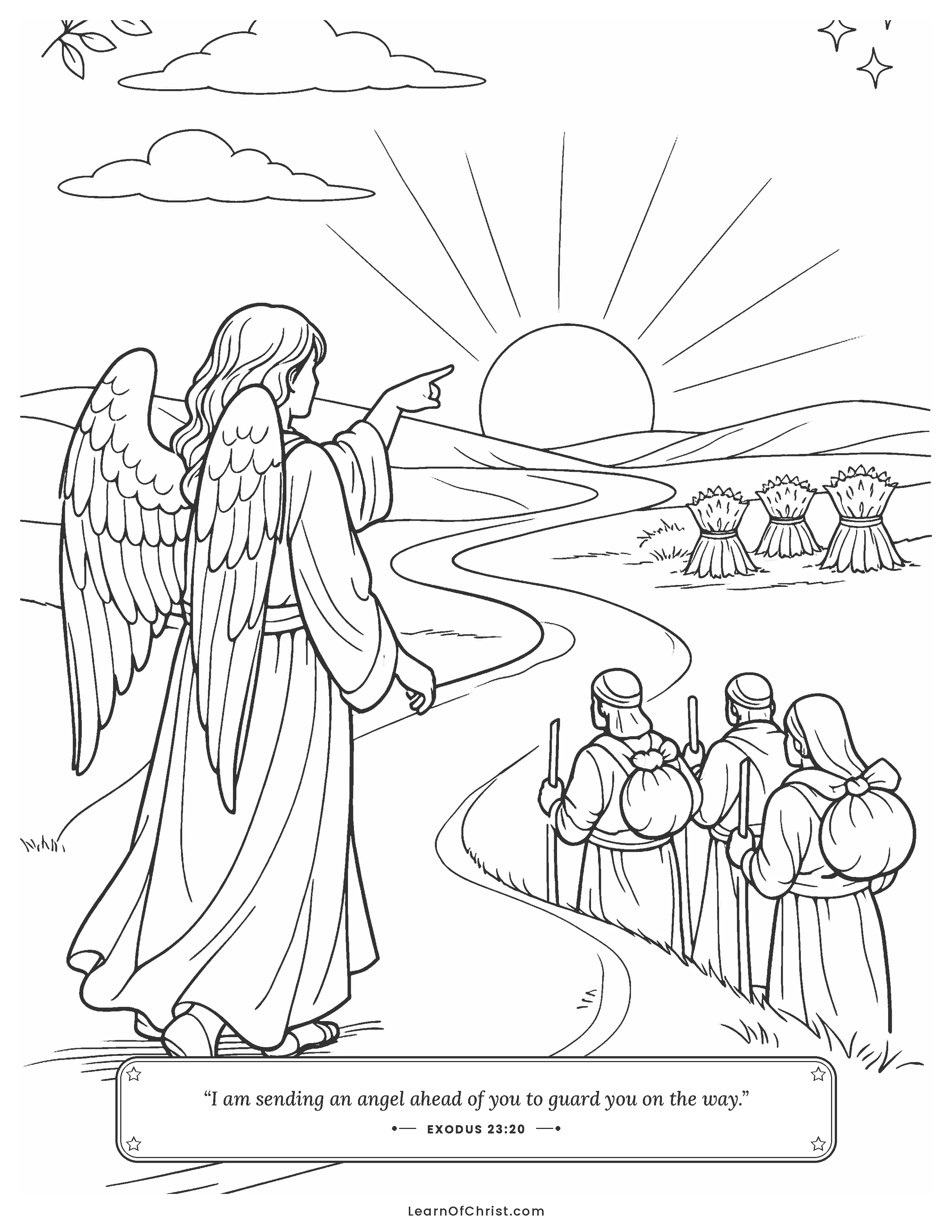 Exodus 23 coloring page - An angel leads the way ahead