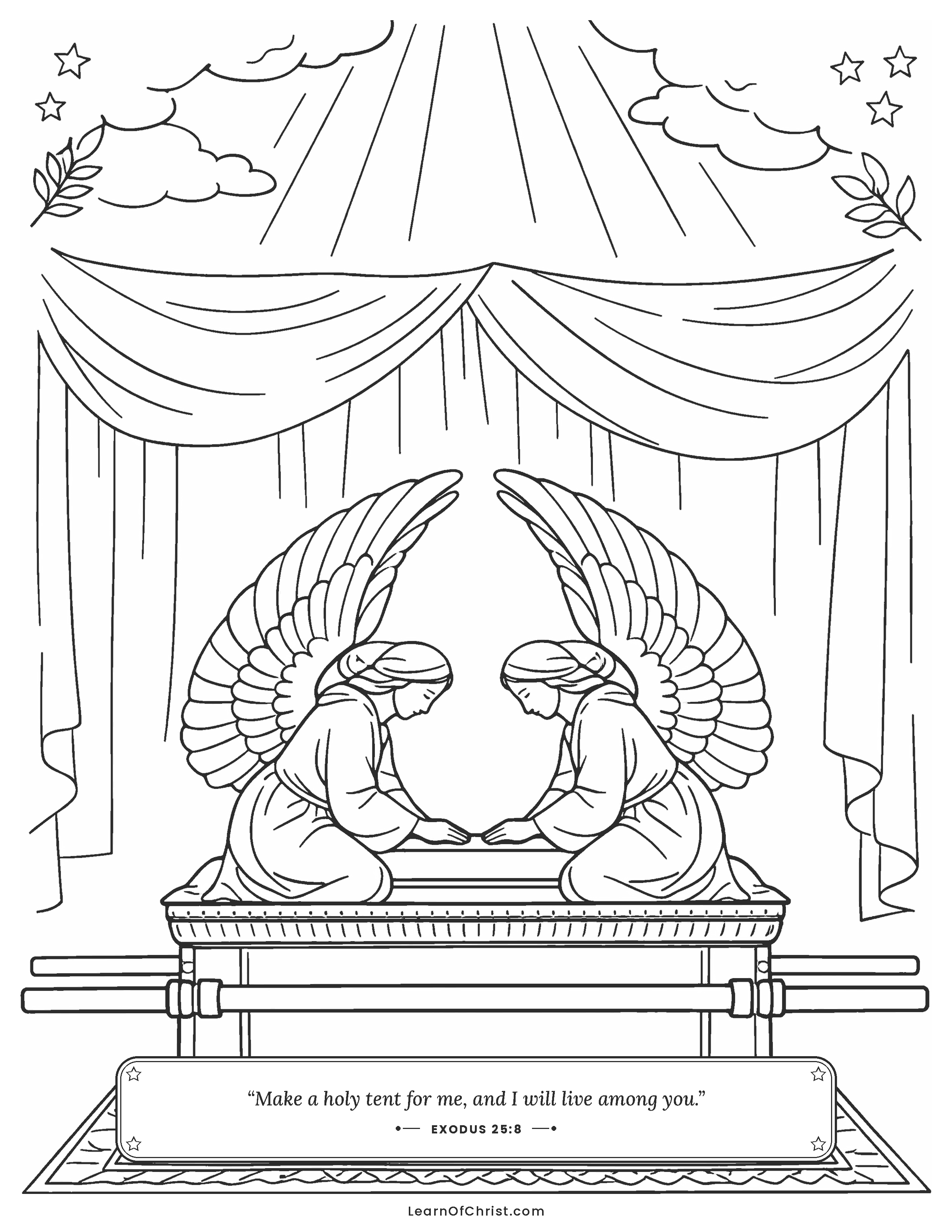 Exodus 25 coloring page - The golden ark with two angels