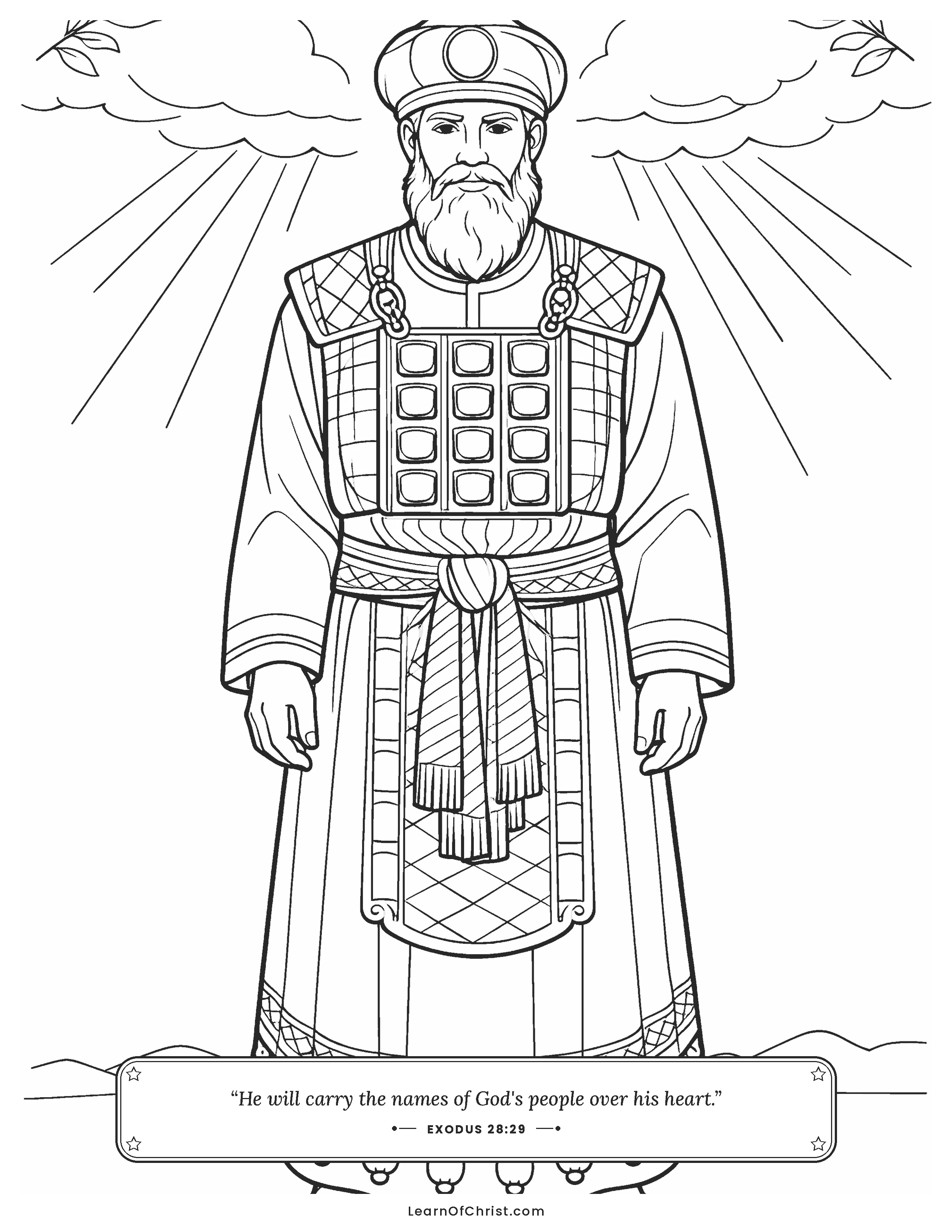 Exodus 28 coloring page - Aaron wears the breastpiece of names