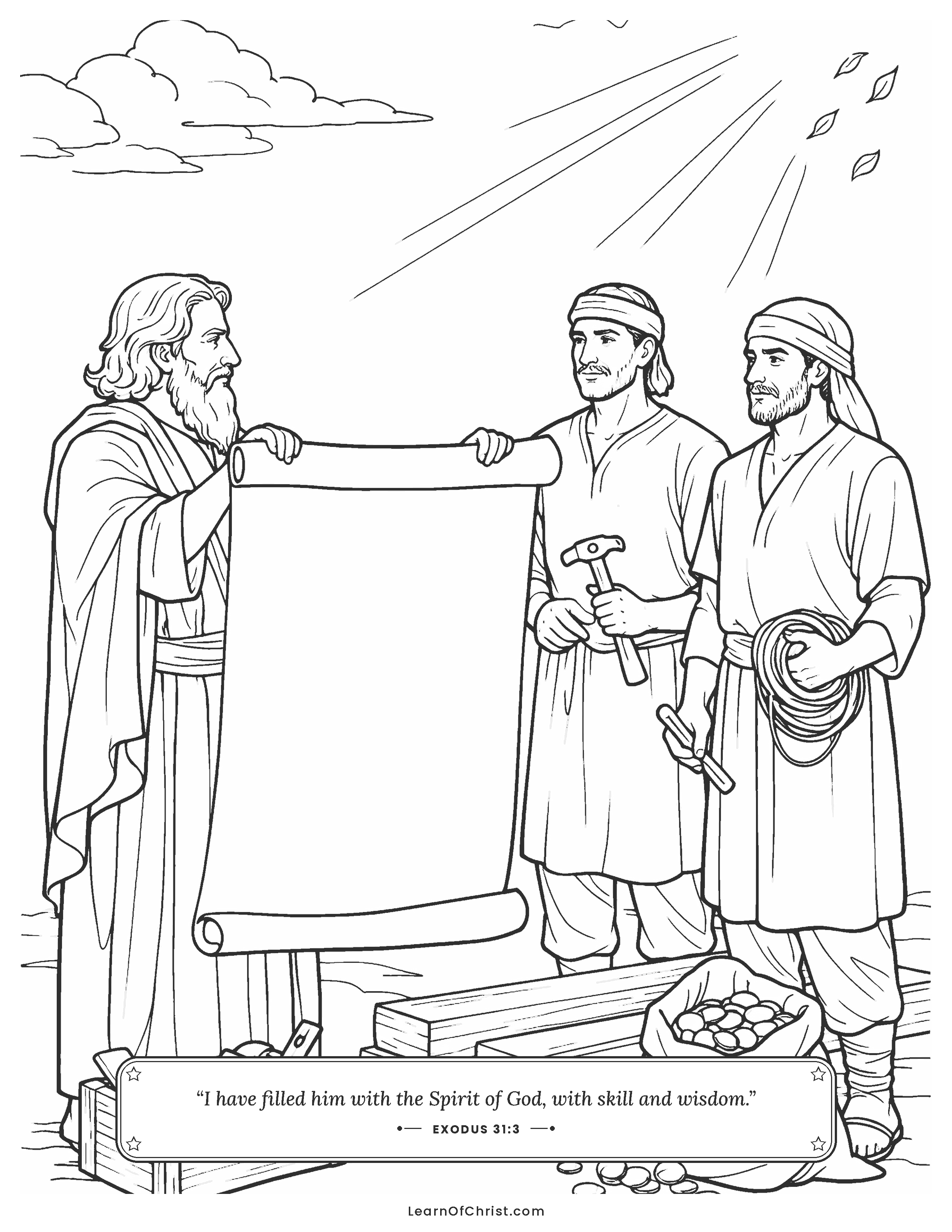 Exodus 31 coloring page - God gives Bezalel skillful hands