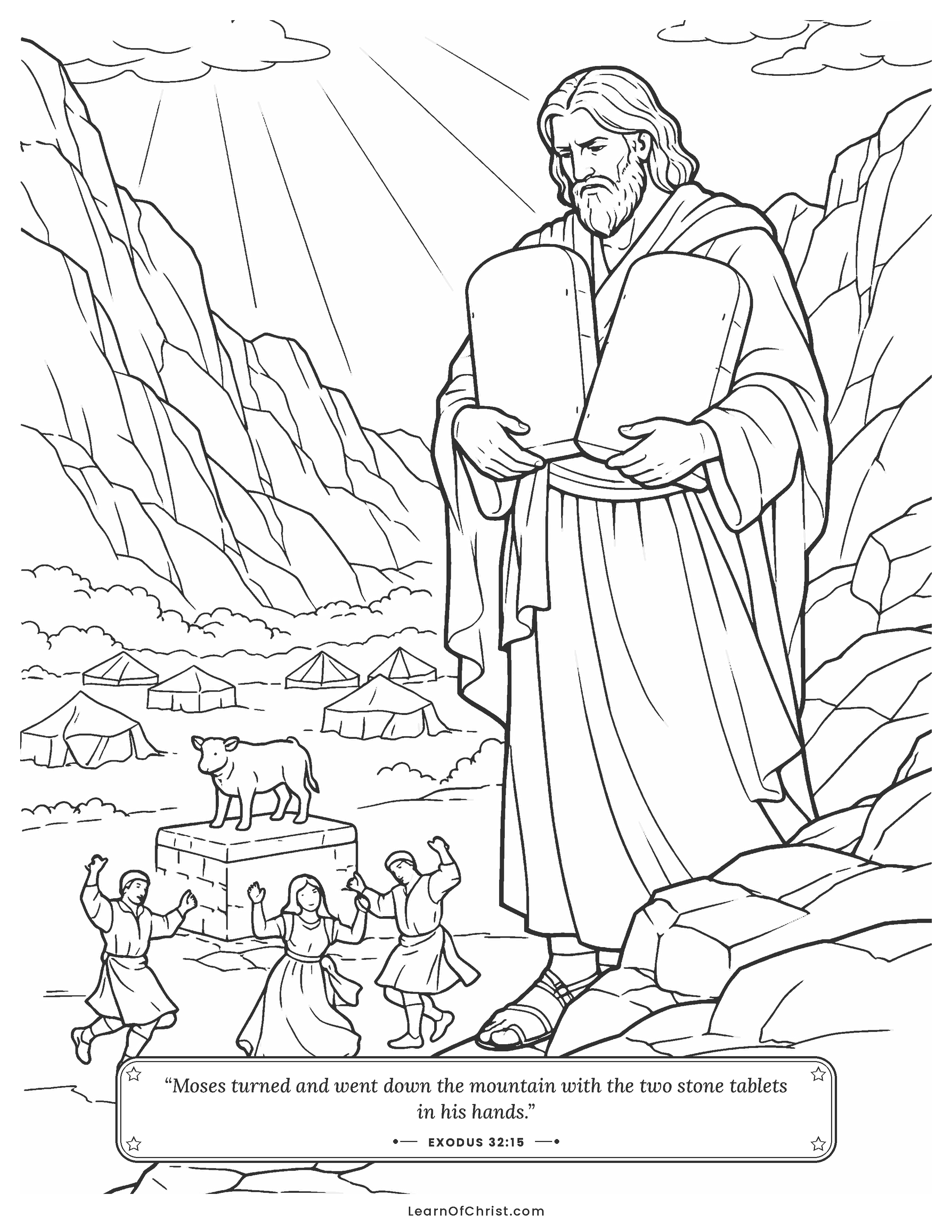 Exodus 32 coloring page - Moses returns with the stone tablets