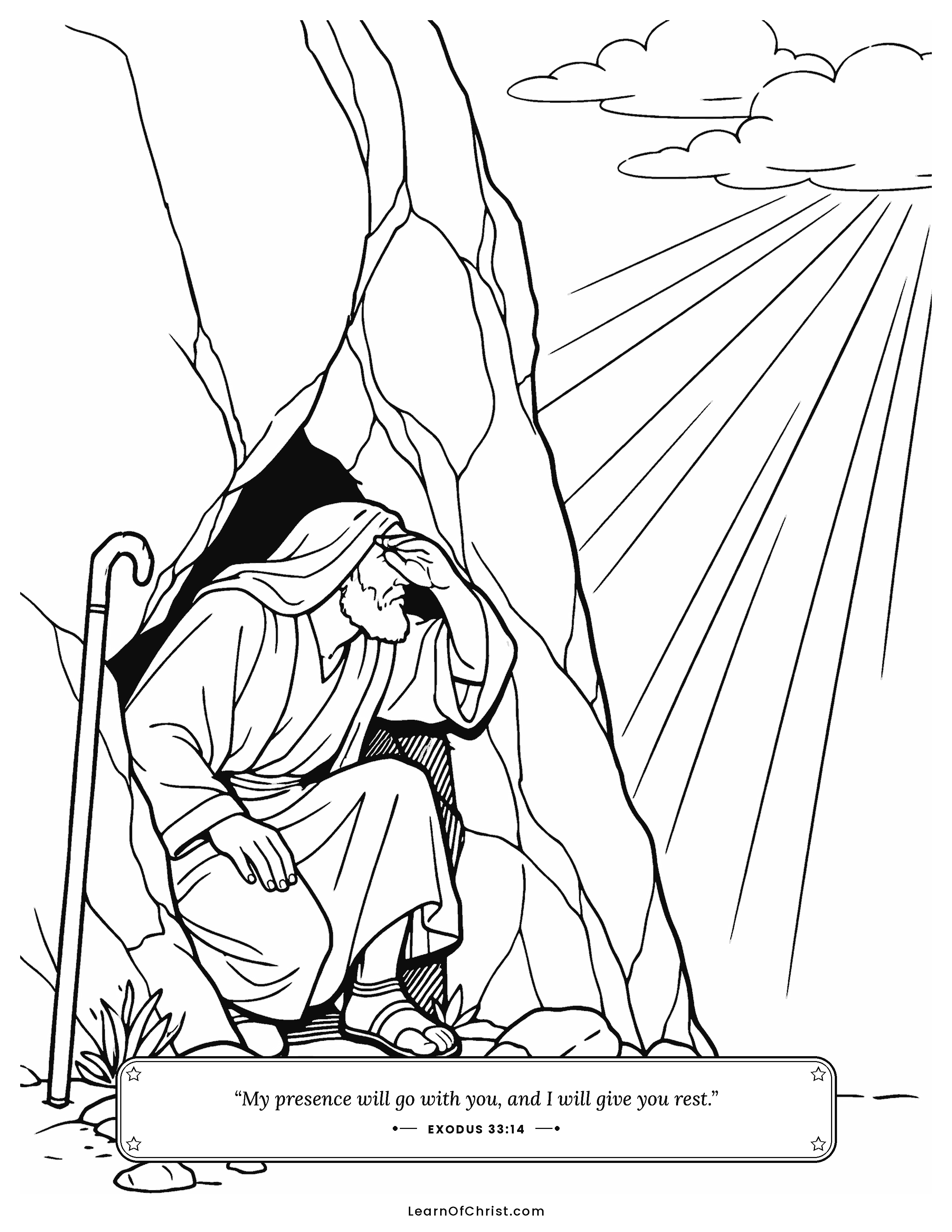 Exodus 33 coloring page - Moses hides in the cleft of the rock