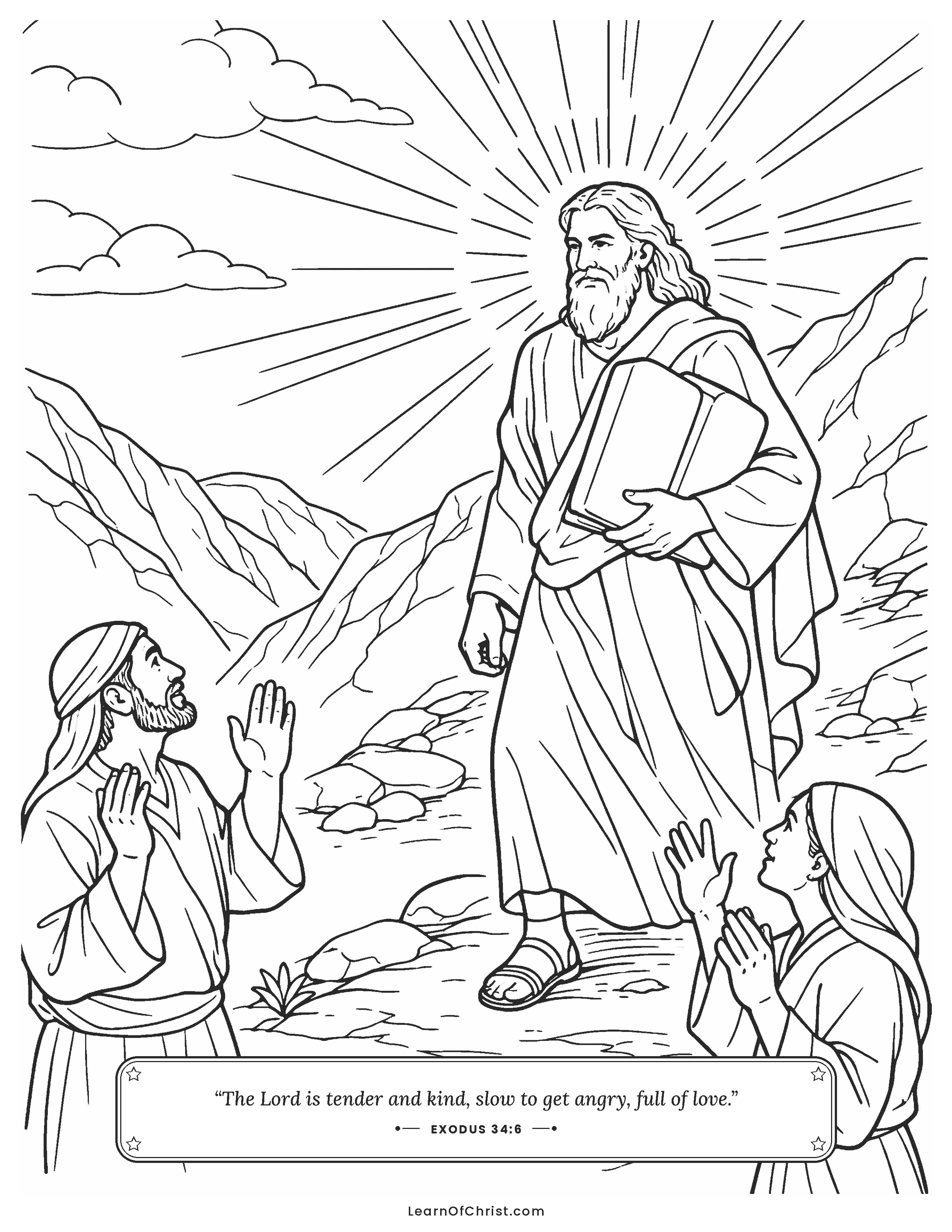 Exodus 34 coloring page - Moses comes down with a shining face