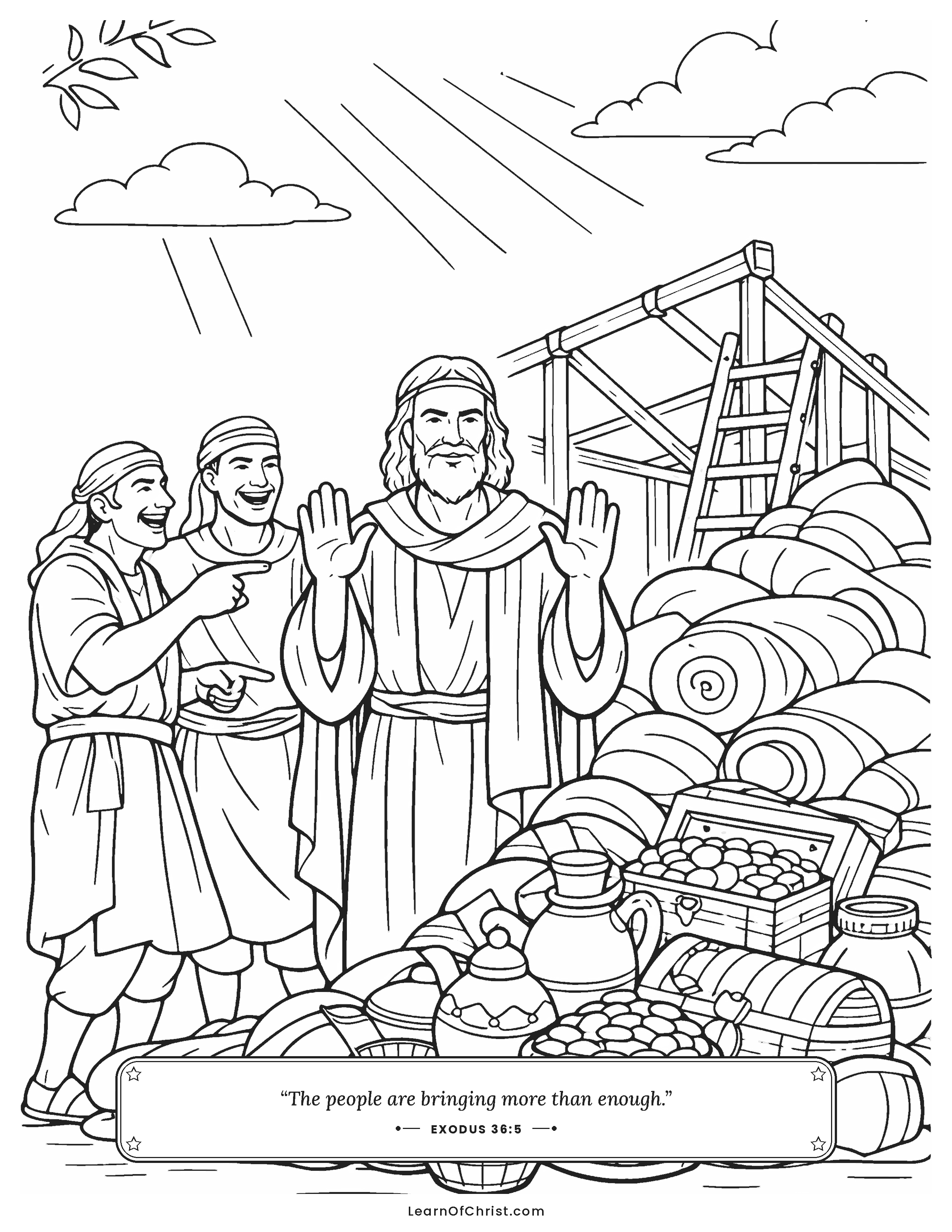Exodus 36 coloring page - Moses tells the people to stop giving