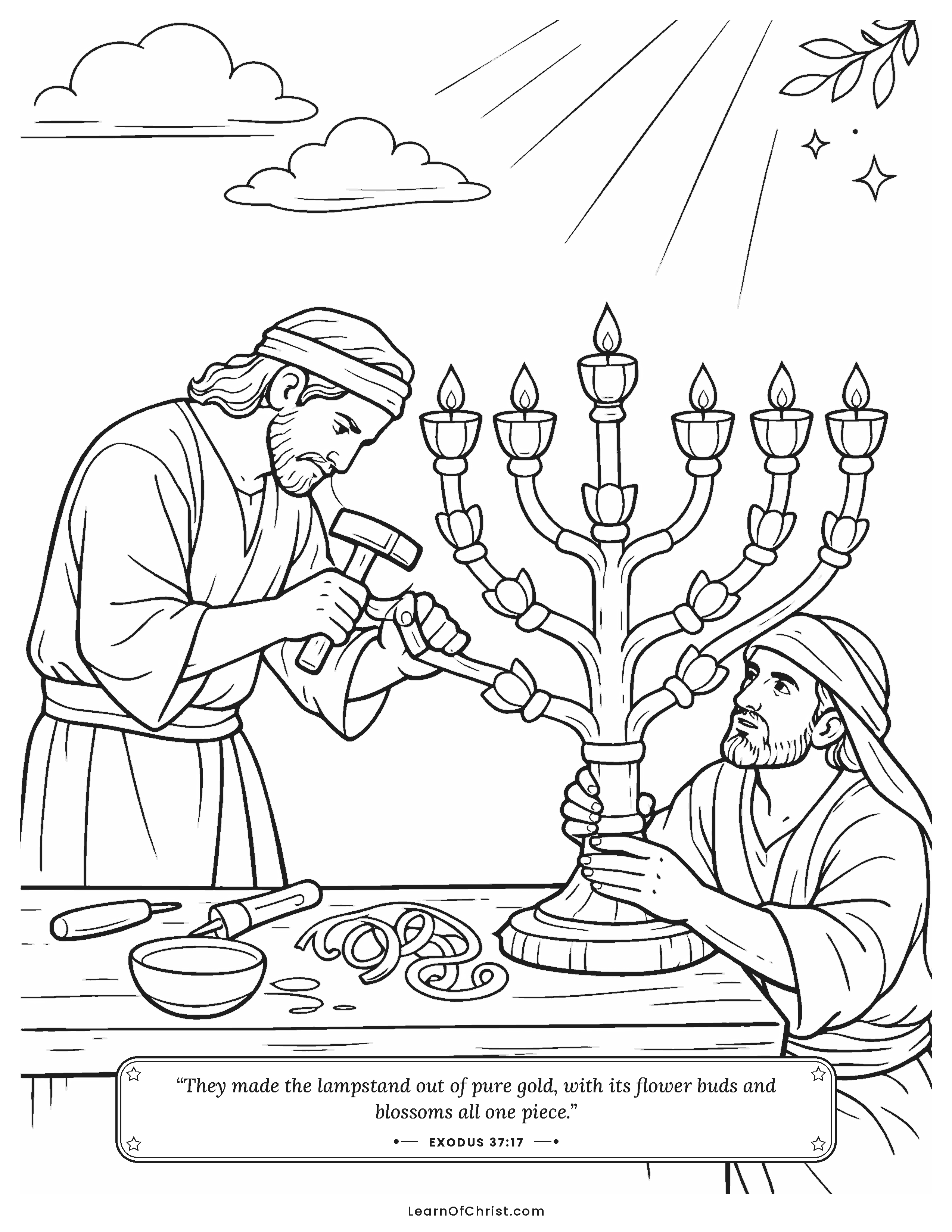 Exodus 37 coloring page - Crafting the golden almond lampstand