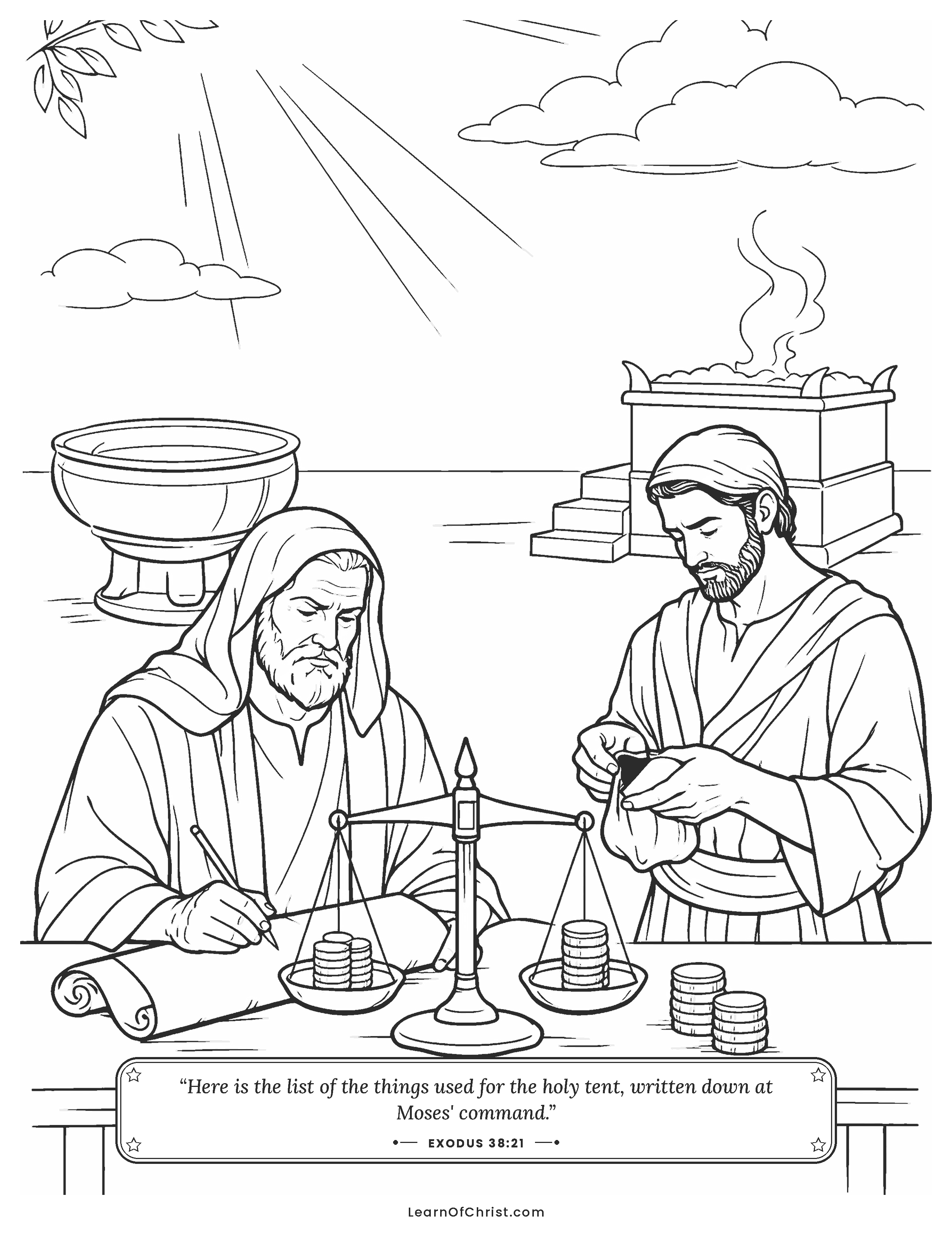 Exodus 38 coloring page - Counting every gift honestly