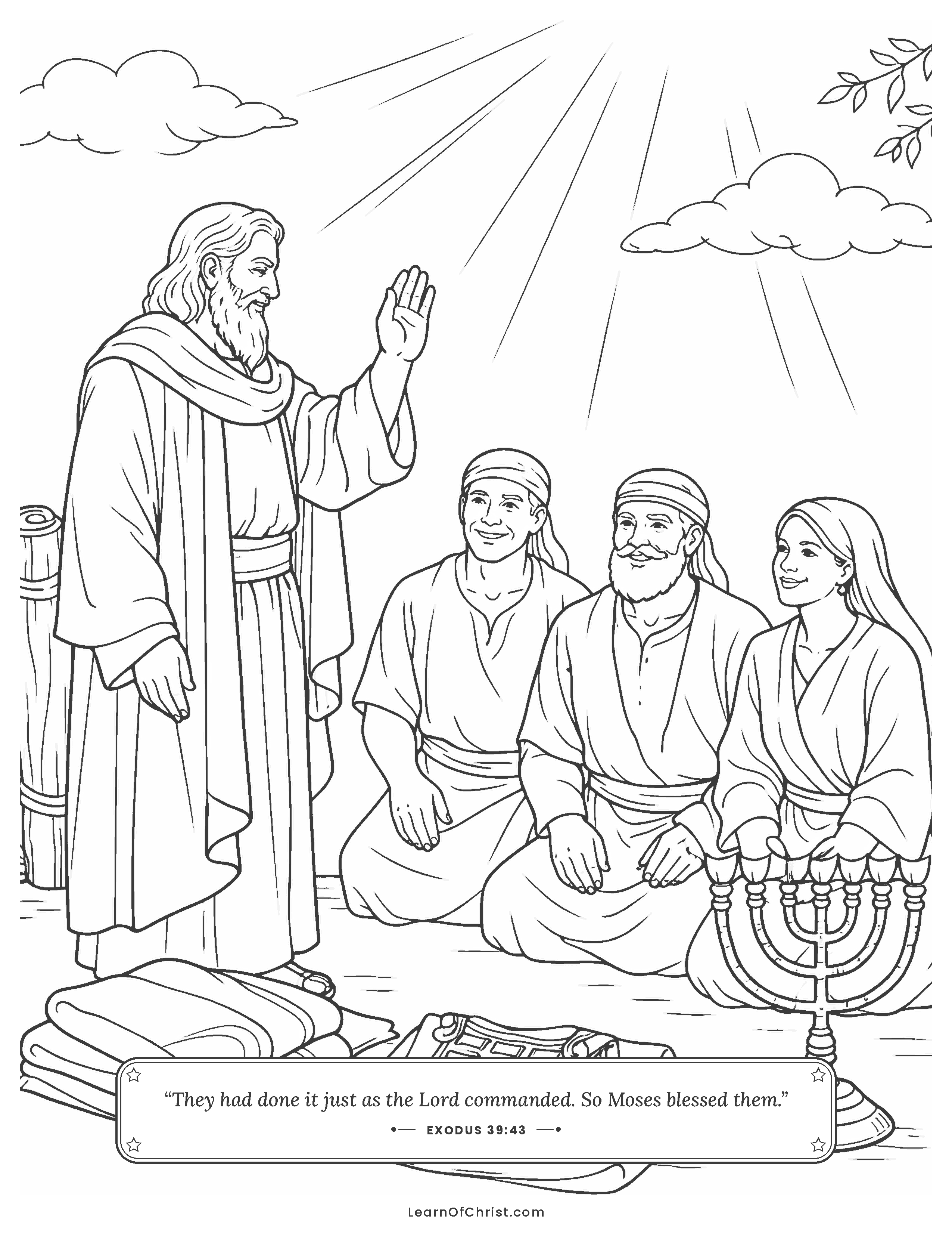 Exodus 39 coloring page - Moses blesses the finished work