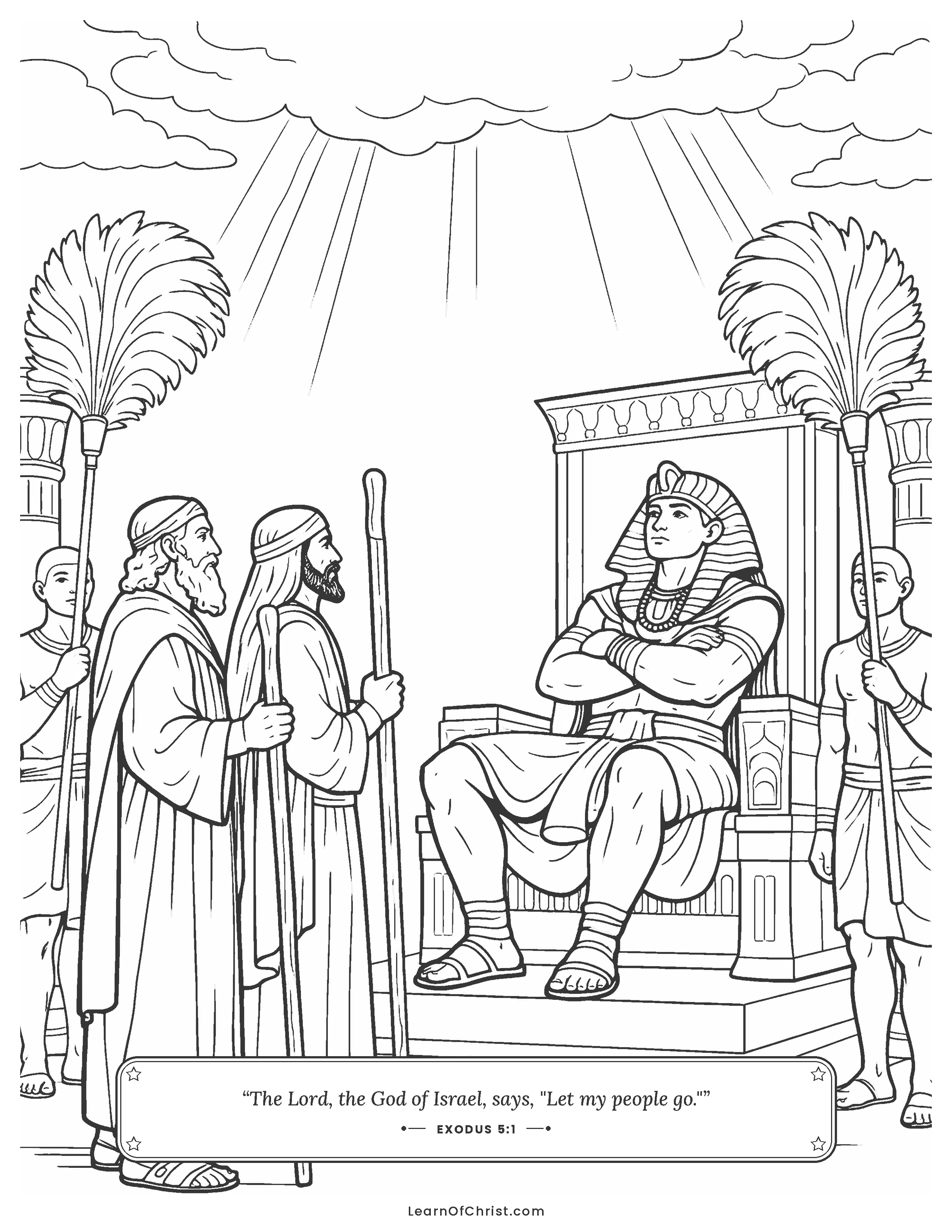 Exodus 5 coloring page - Moses asks Pharaoh to let them go