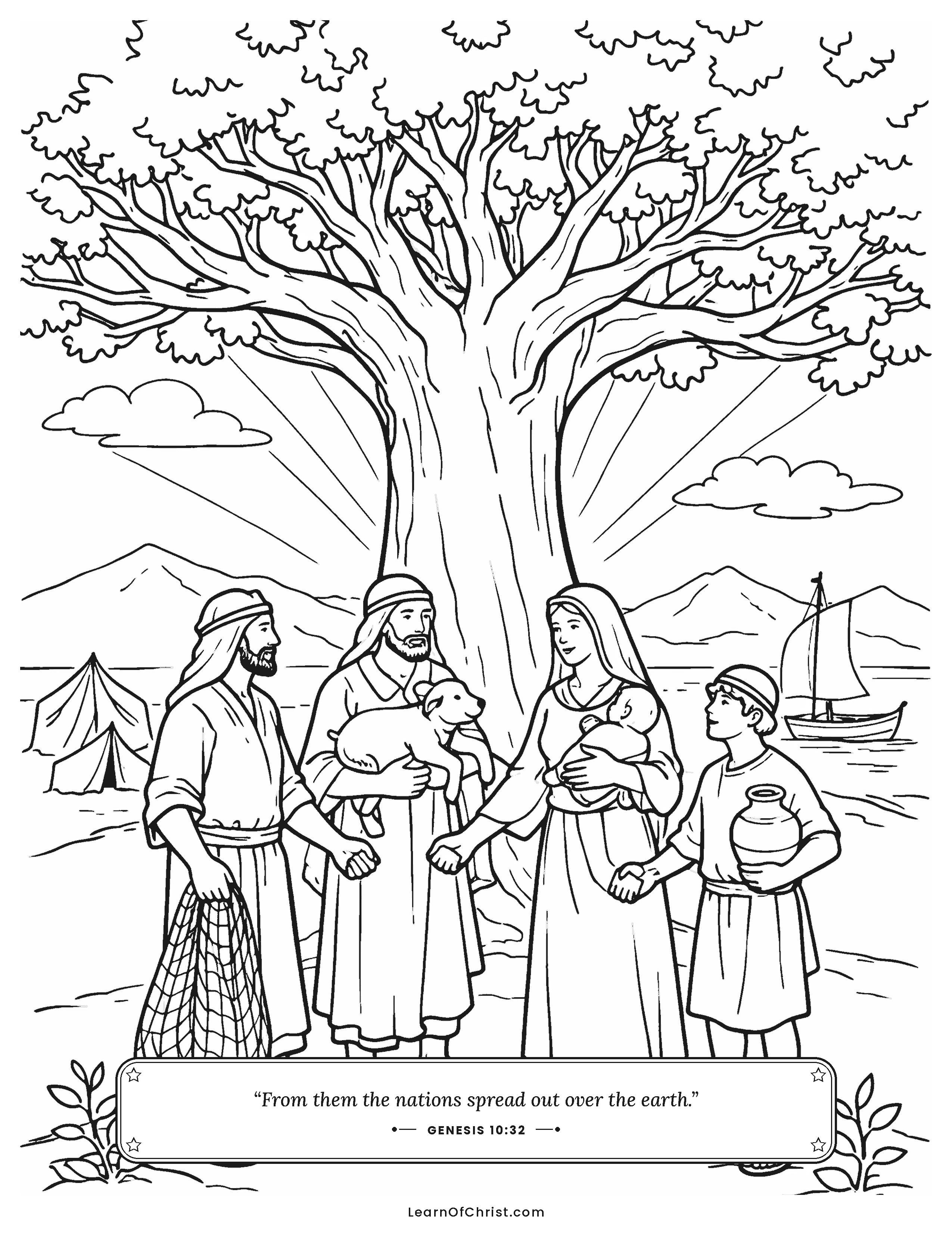 Genesis 10 coloring page - Noah's family becomes many nations